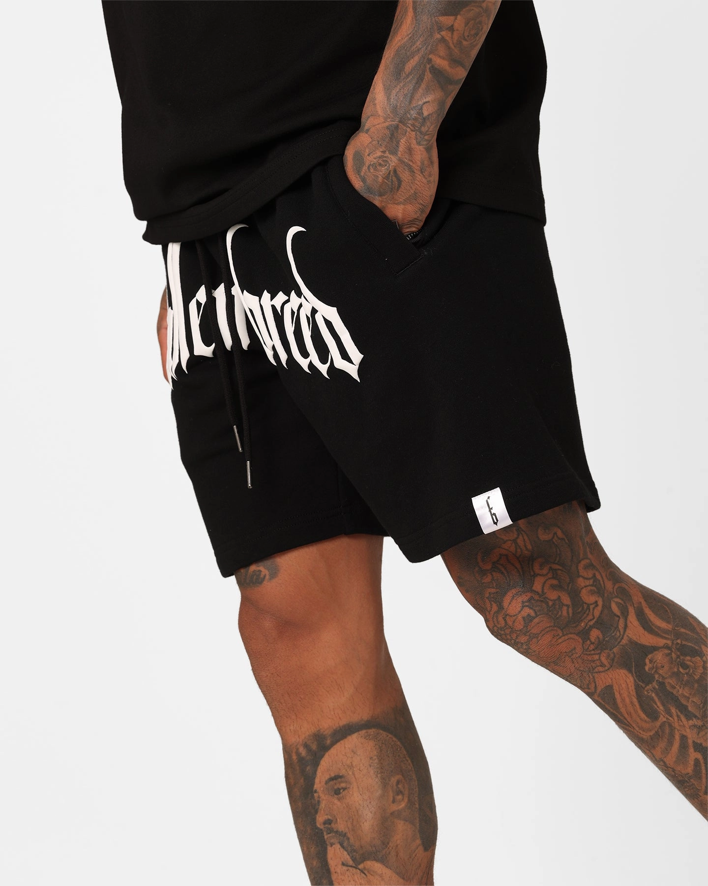 Fallen Breed Puff Logo Zip Sweat Shorts Black/White Quick Access Zip Pockets