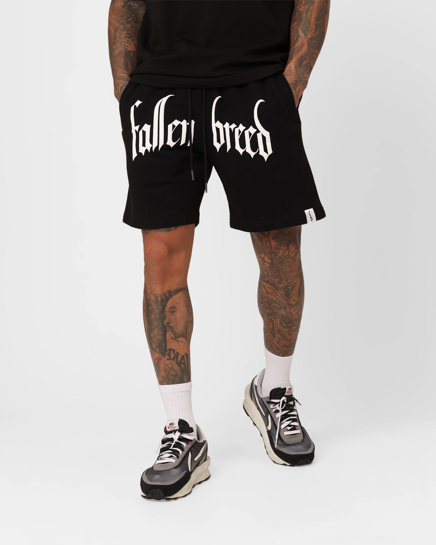 Fallen Breed Puff Logo Zip Sweat Shorts Black/White Fade Resistant Dye