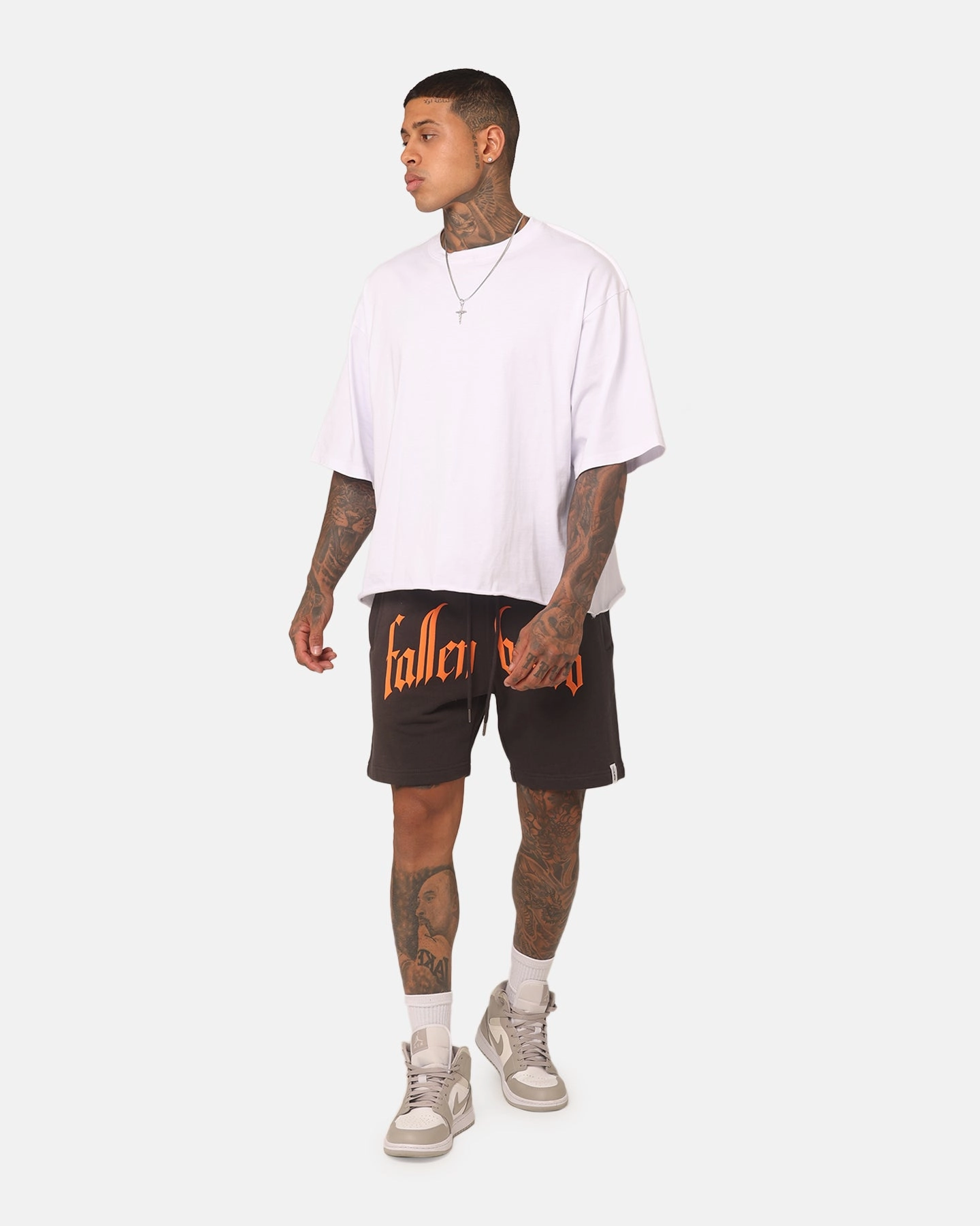 Fallen Breed Puff Logo Zip Sweat Shorts Charcoal/Orange petite size