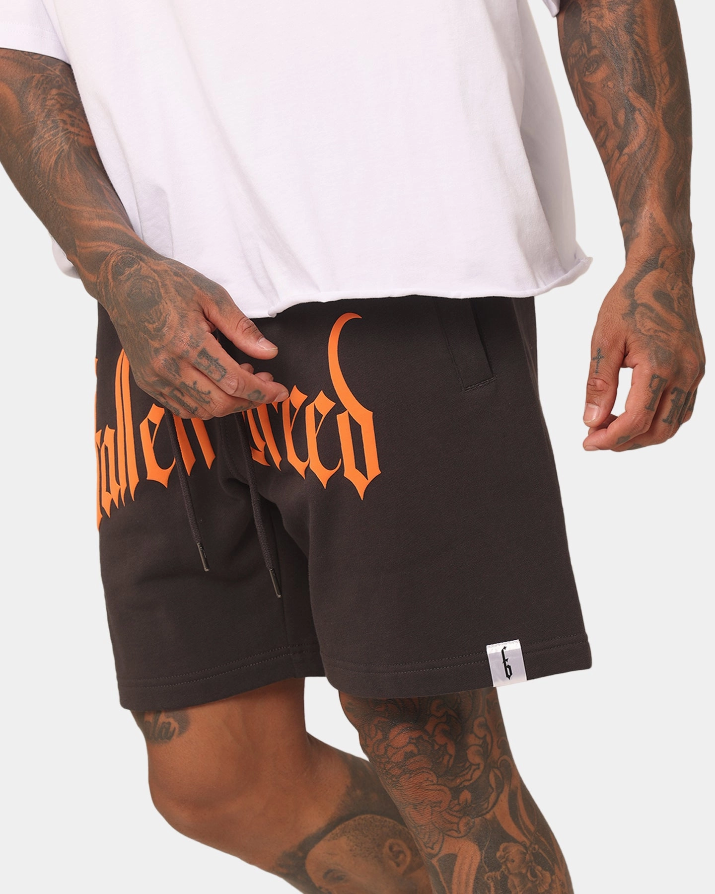 Fallen Breed Puff Logo Zip Sweat Shorts Charcoal/Orange Temperature Regulating Material