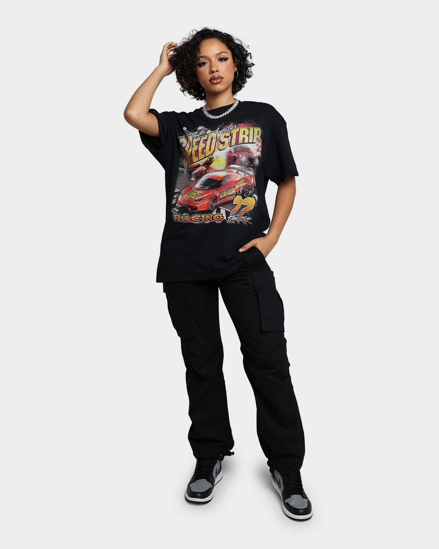 Sleek Style Goat Crew Speed Strip Vintage T-Shirt Black