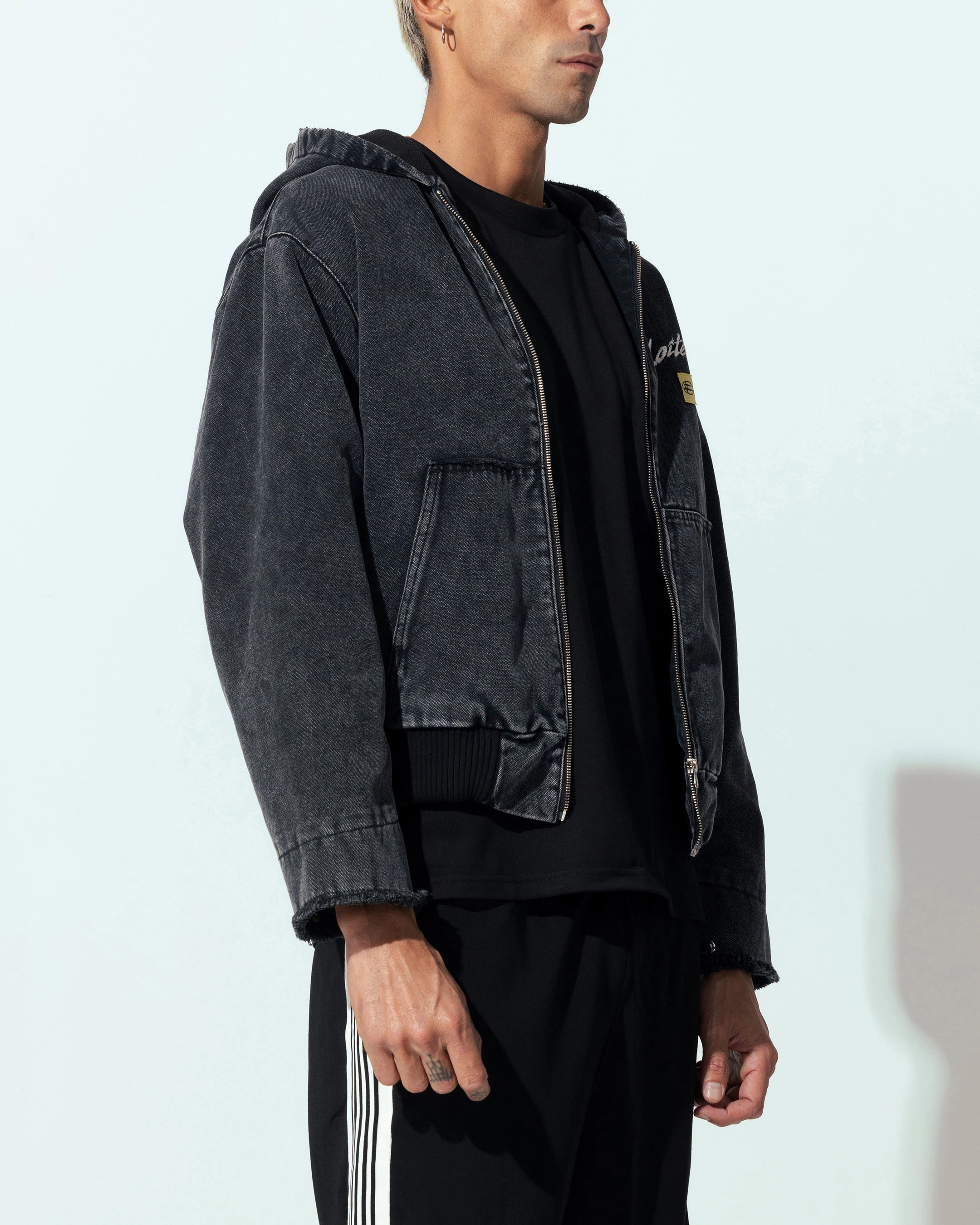 Loiter Workwear Zip Jacket Vintage Black Emblem Outdoor Ease