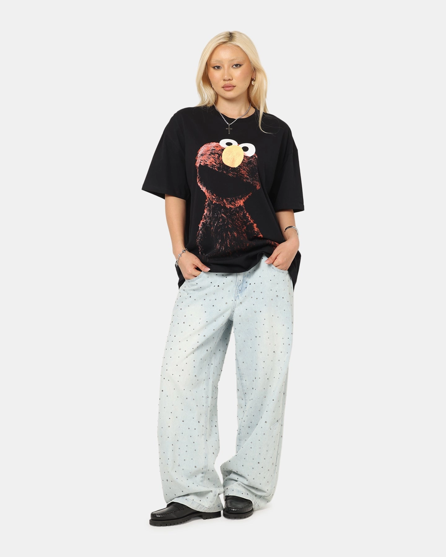 American Thrift X Sesame Street Elmo Grail Heavy T-Shirt Black Tight Fit in demand