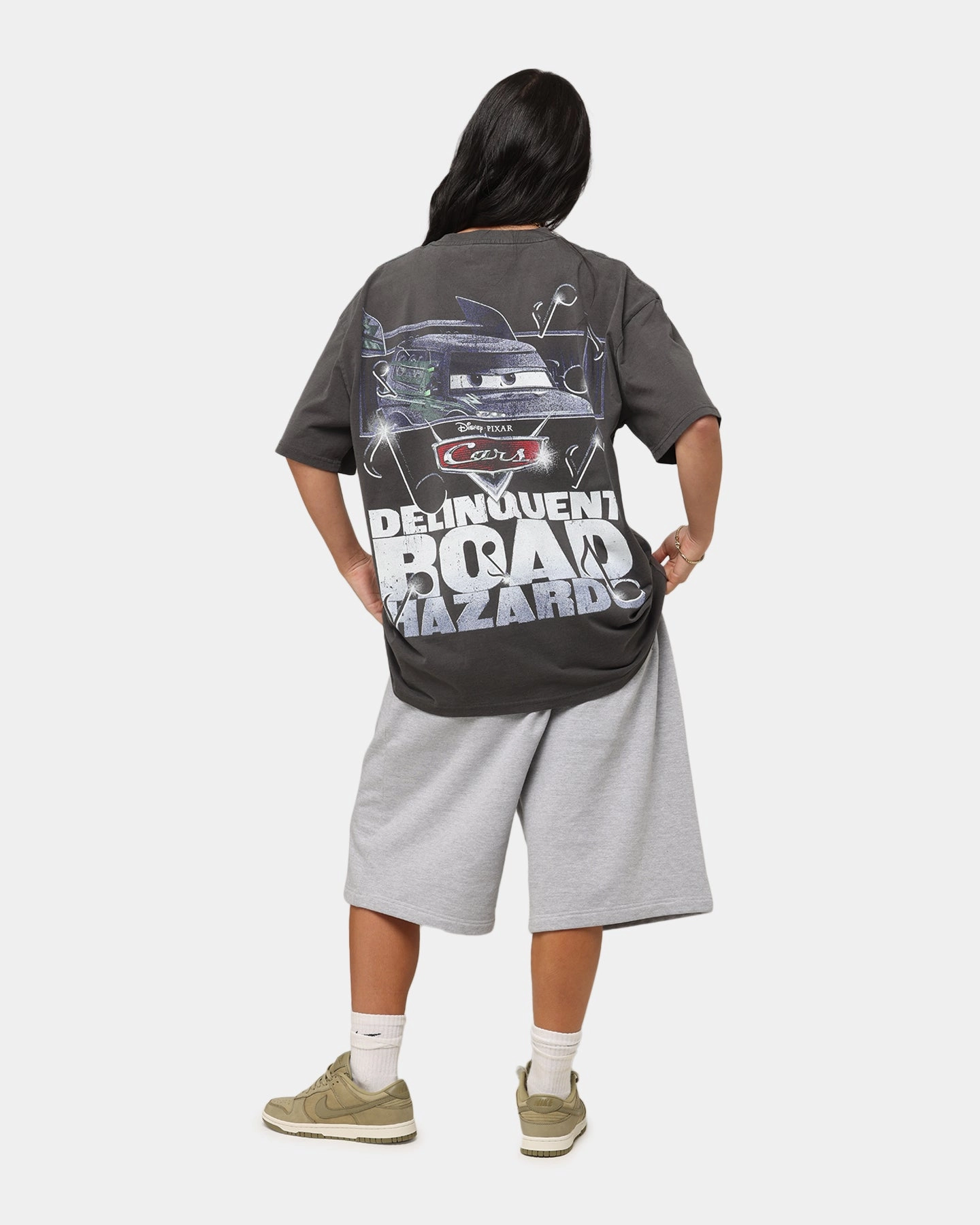 Vintage Wash Effect Simple Chic Goat Crew Disney And Pixar Cars DJ Heavy T-Shirt Black Wash