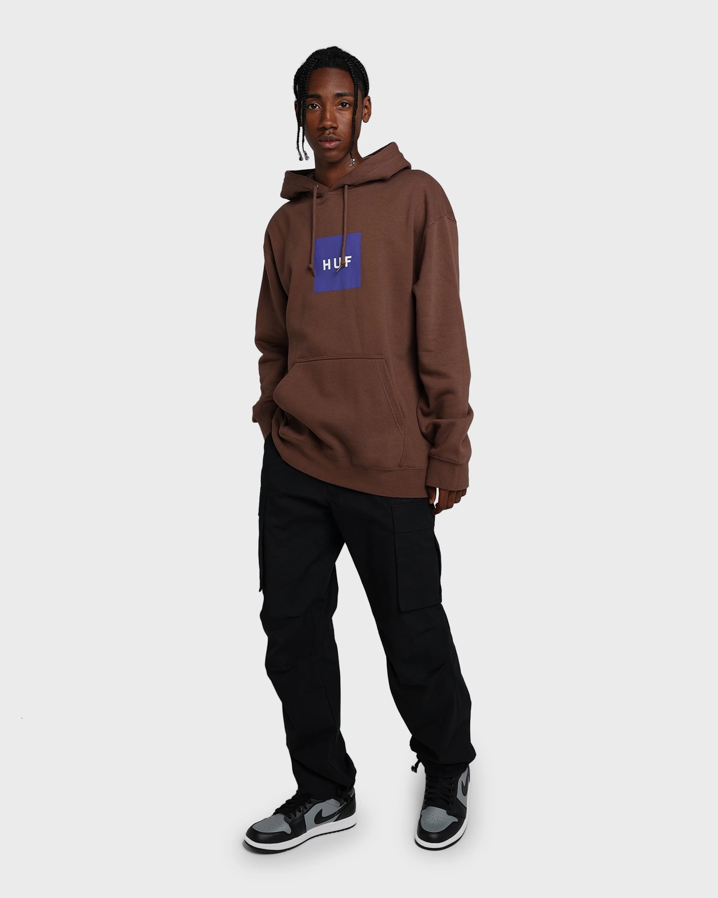 Stretchable HUF Essentials Box Logo Hoodie Brown