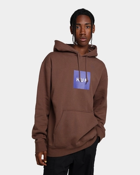 HUF Essentials Box Logo Hoodie Brown Friendship Windproof Shield