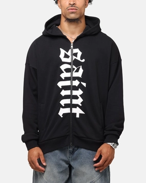 Saint Morta Gothic Distressed Zip Hoodie Black suitable for video shooting