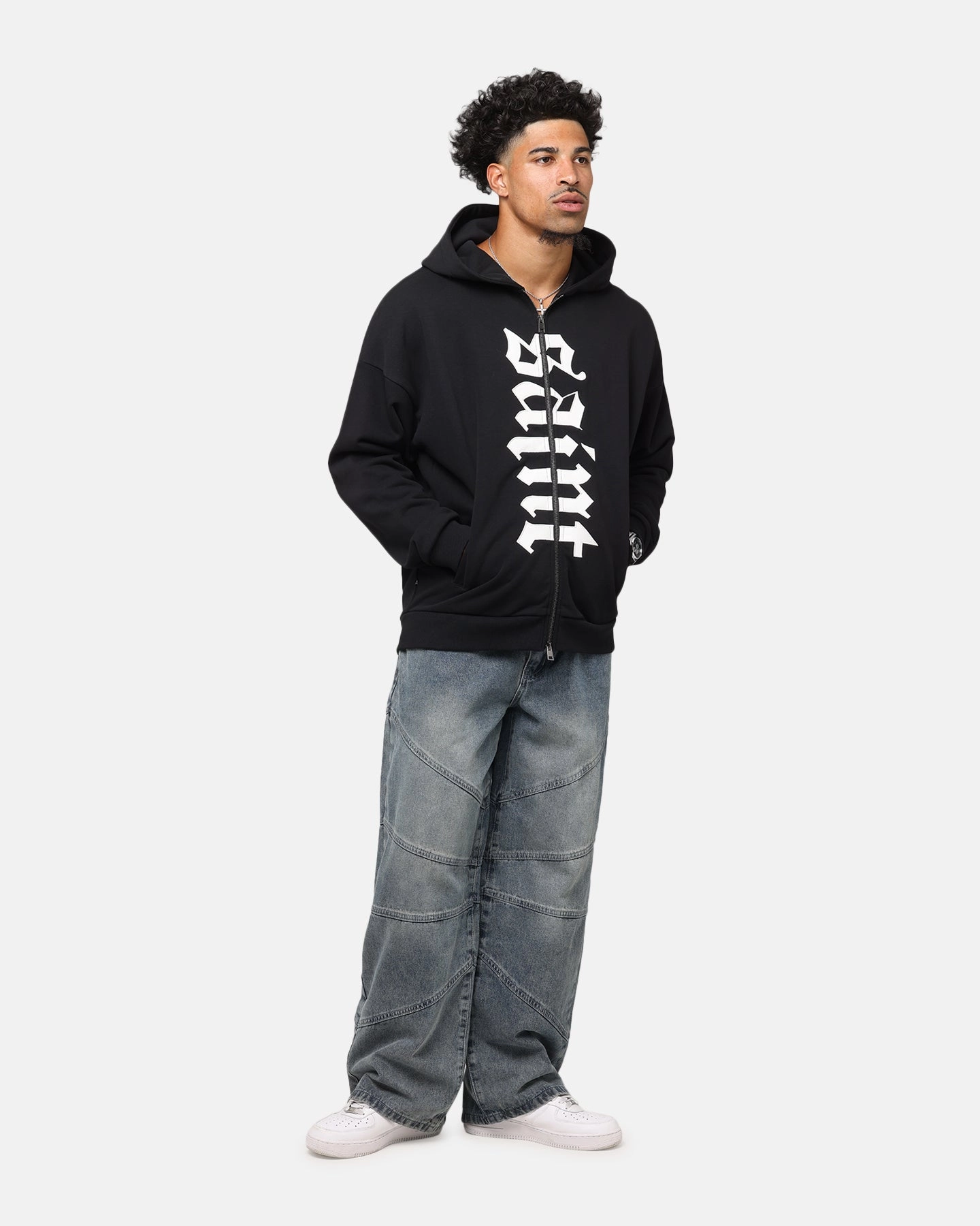 Sleek Outerwear Saint Morta Gothic Distressed Zip Hoodie Black