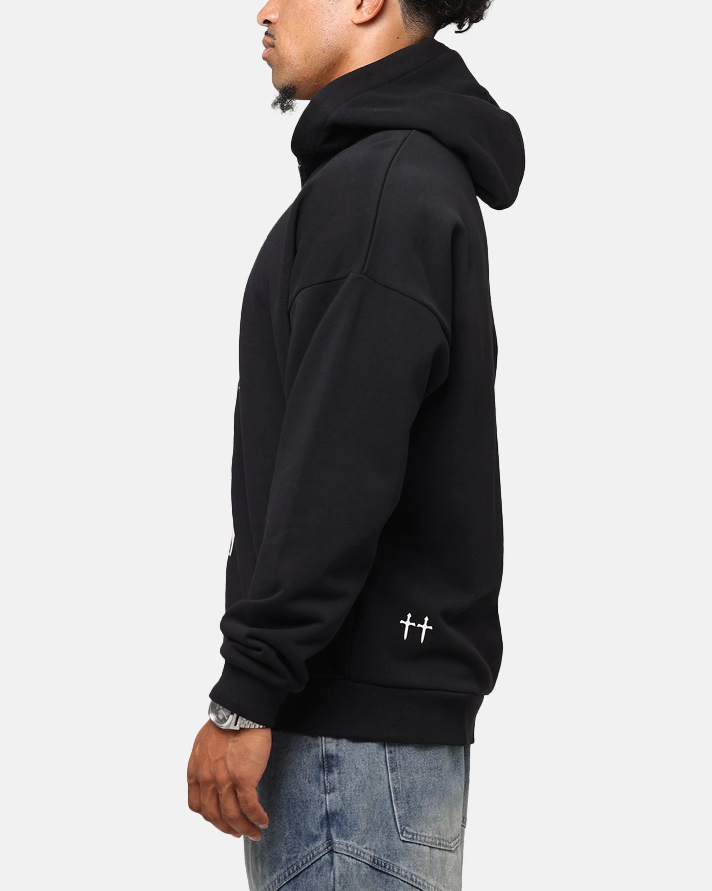 Argue Abrasion Resistant Finish Saint Morta Gothic Distressed Zip Hoodie Black