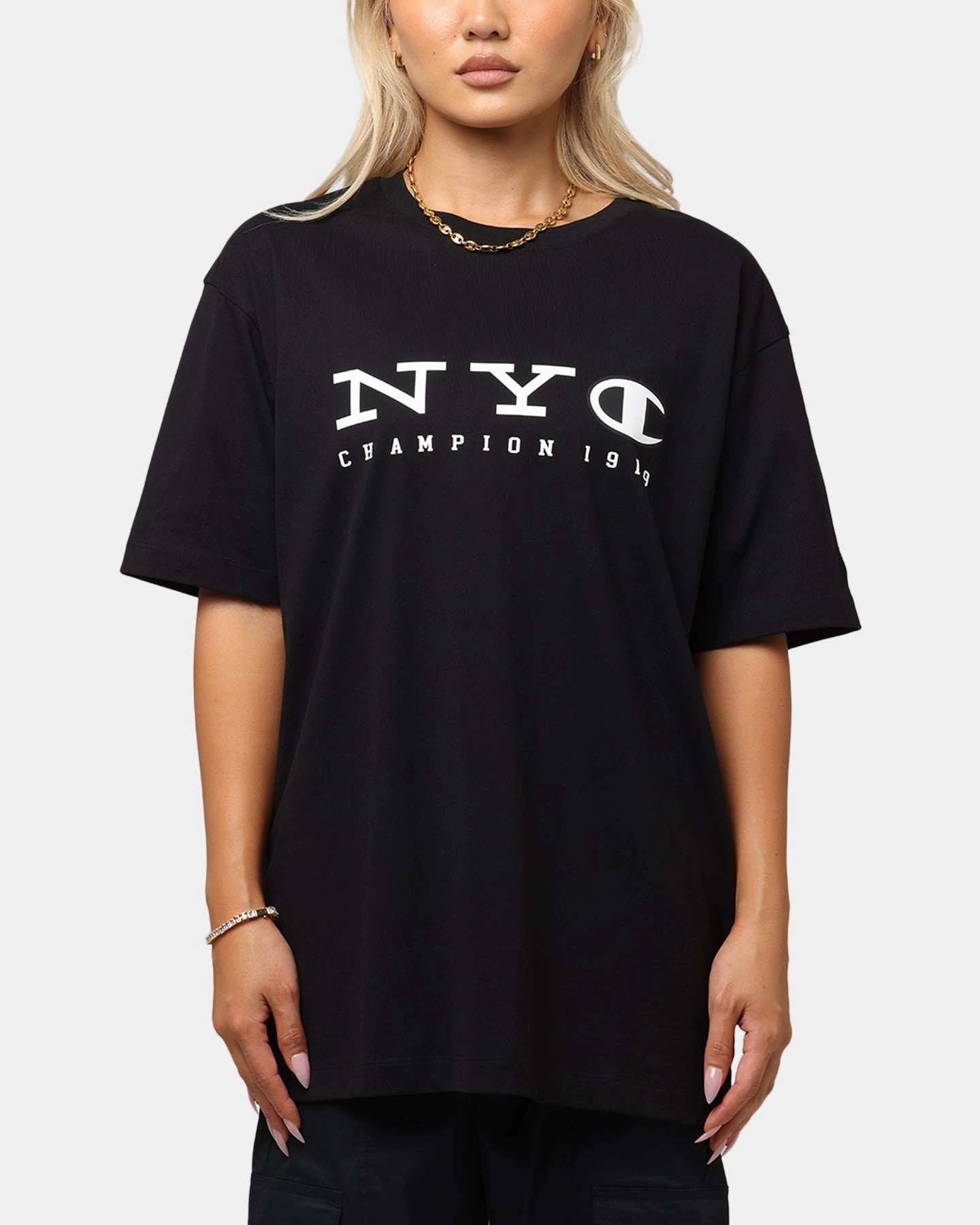 Champion Rochester Graphic T-Shirt Black Soft Brushed Finish Yarn Dyed Stripes