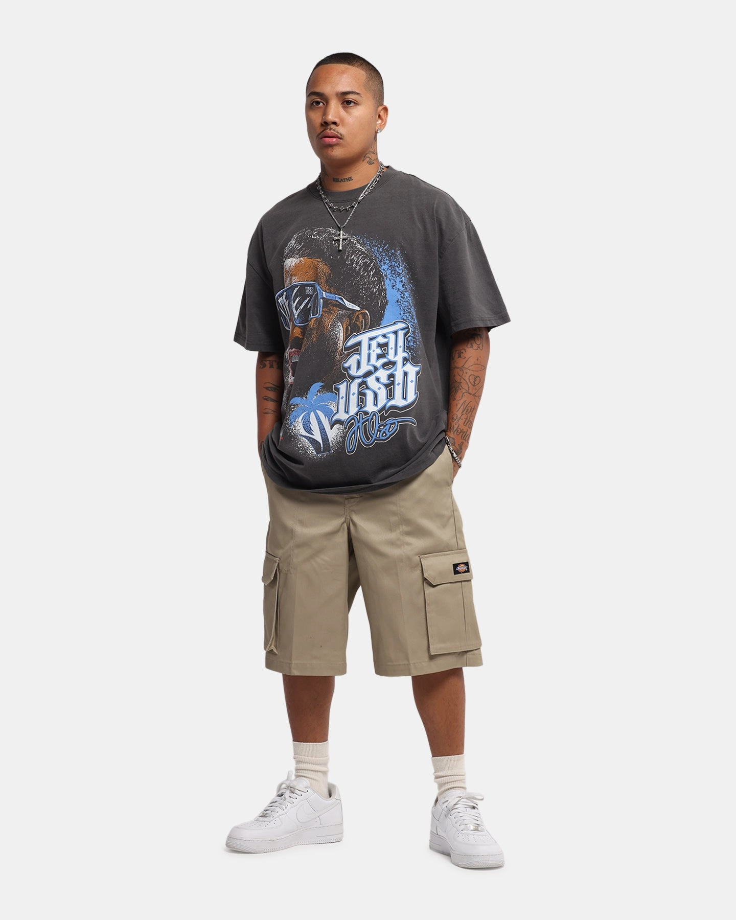 Boat neck style Culture Kings X WWE Jey Uso Wrestlemania XLI Heavy T-Shirt Black Wash