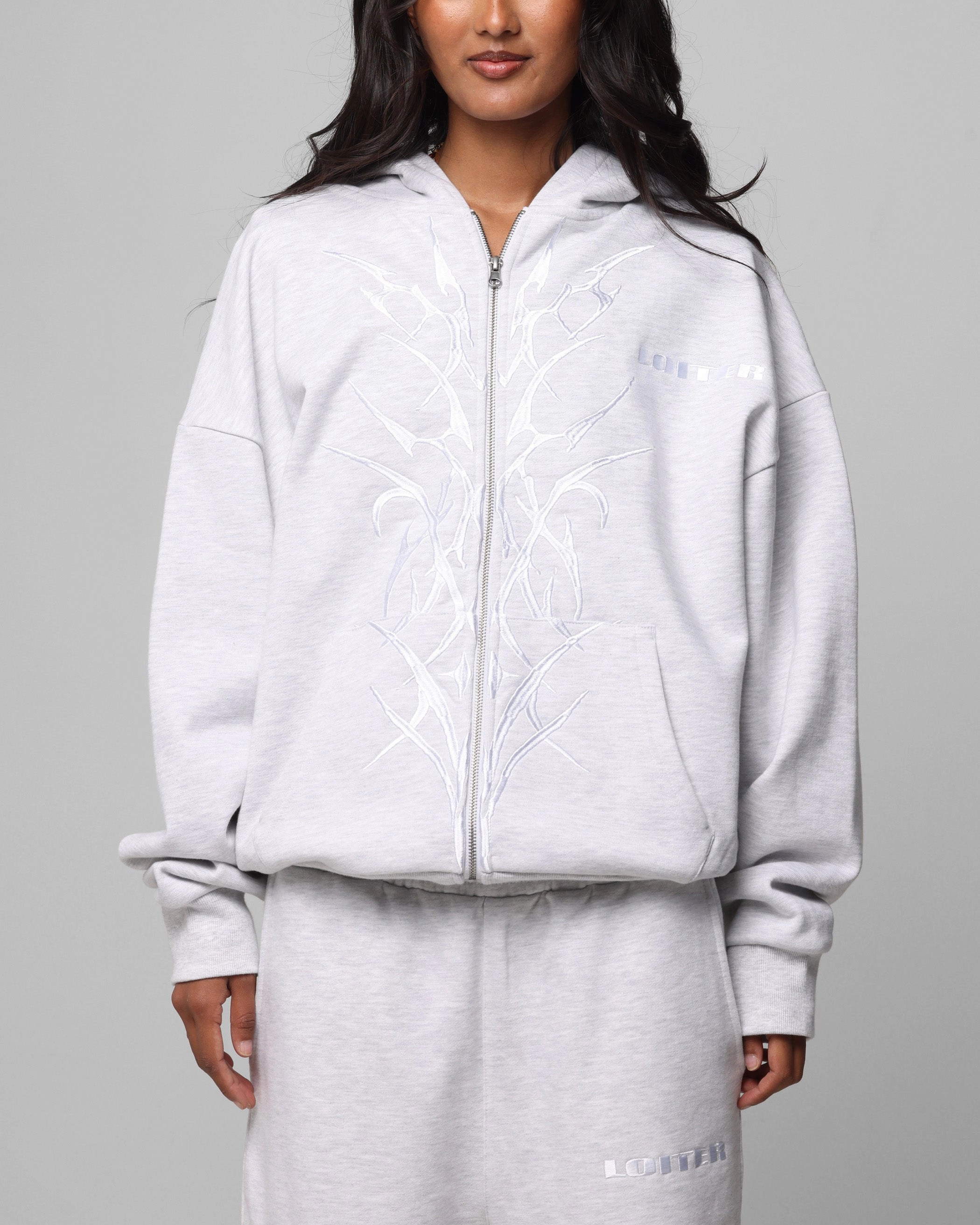 Warm Weather Wear Recycled Material Loiter Blood Born Zip Hoodie Grey Marle