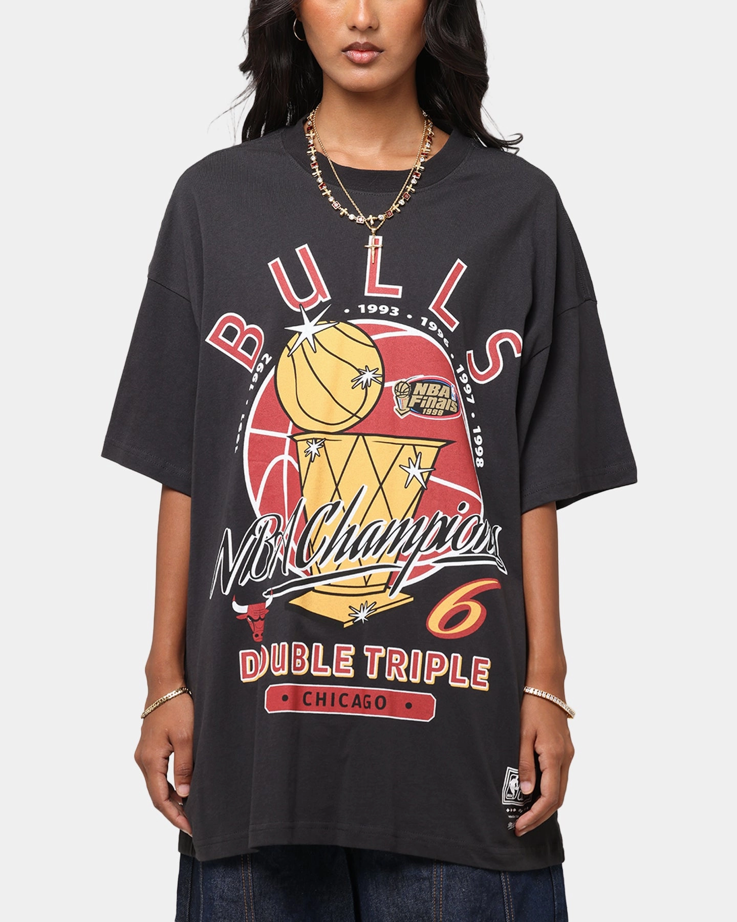 Durable Knitwear Sleep Mitchell & Ness Chicago Bulls Champions Report "Champ Pack" T-Shirt Faded Black
