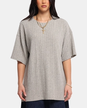 XXIII Rib Knit T-Shirt Grey Marle Holiday Trend Summer Favorite