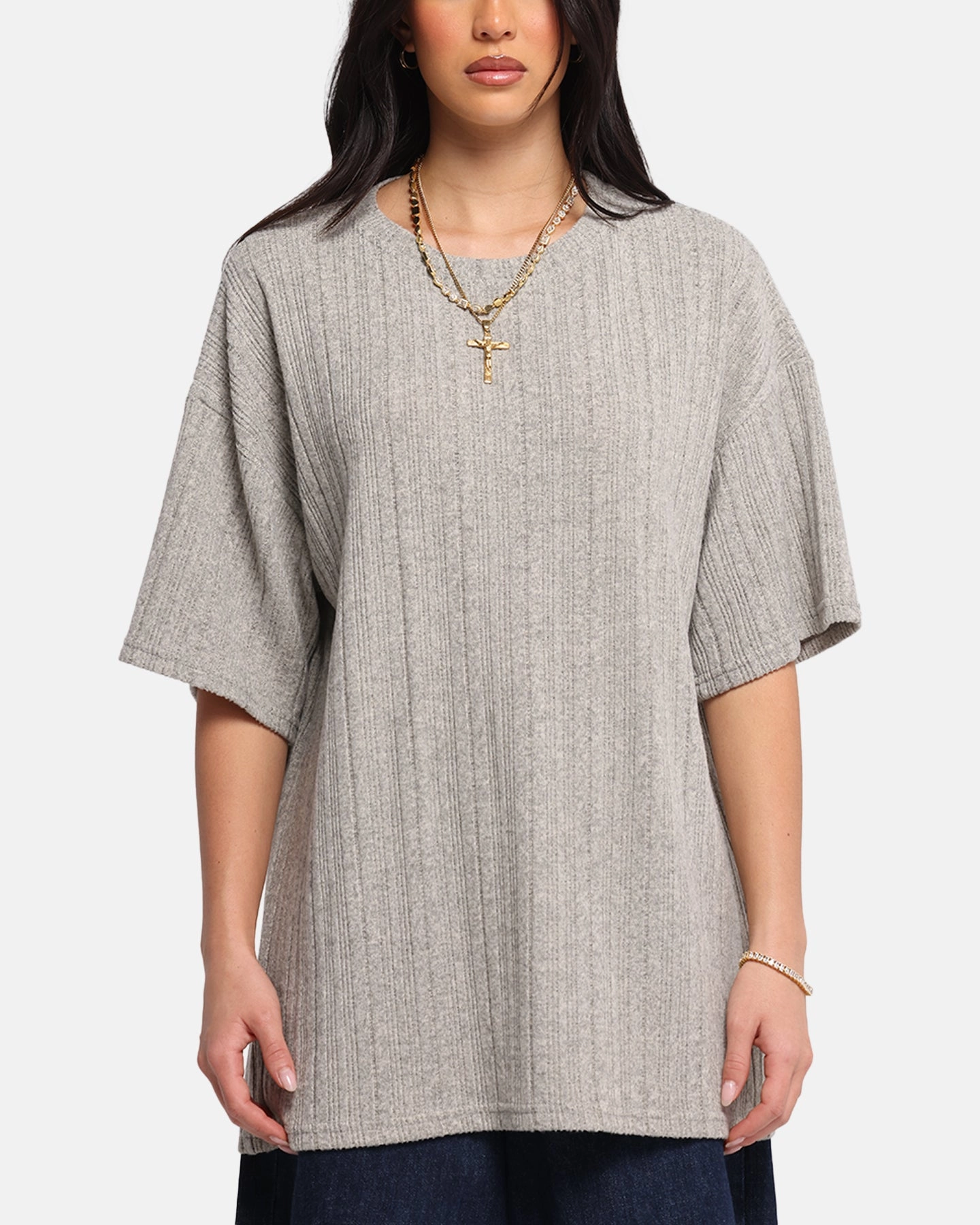 XXIII Rib Knit T-Shirt Grey Marle Holiday Trend Summer Favorite