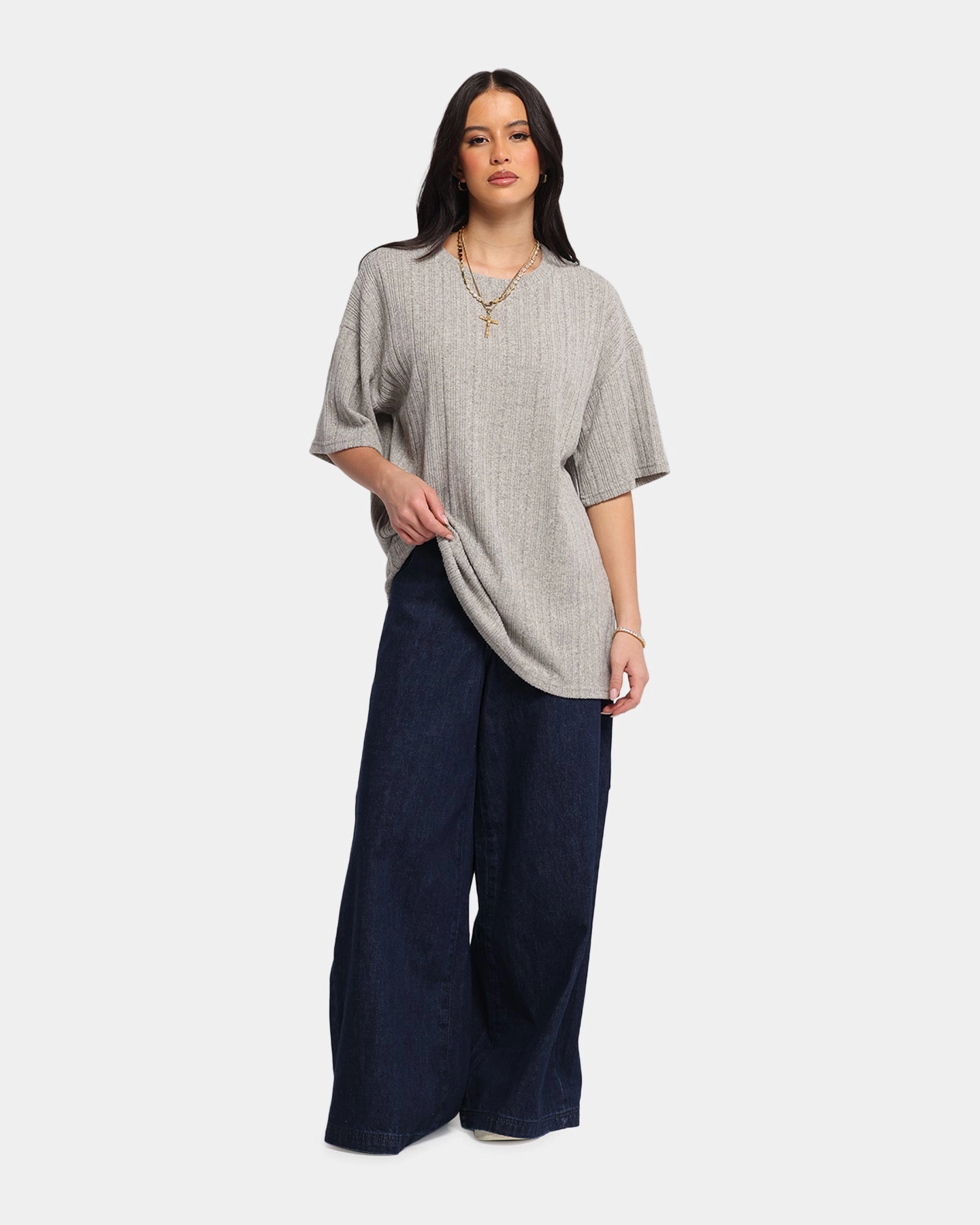 Effortless Daywear ComfortOptimizedConstruction XXIII Rib Knit T-Shirt Grey Marle