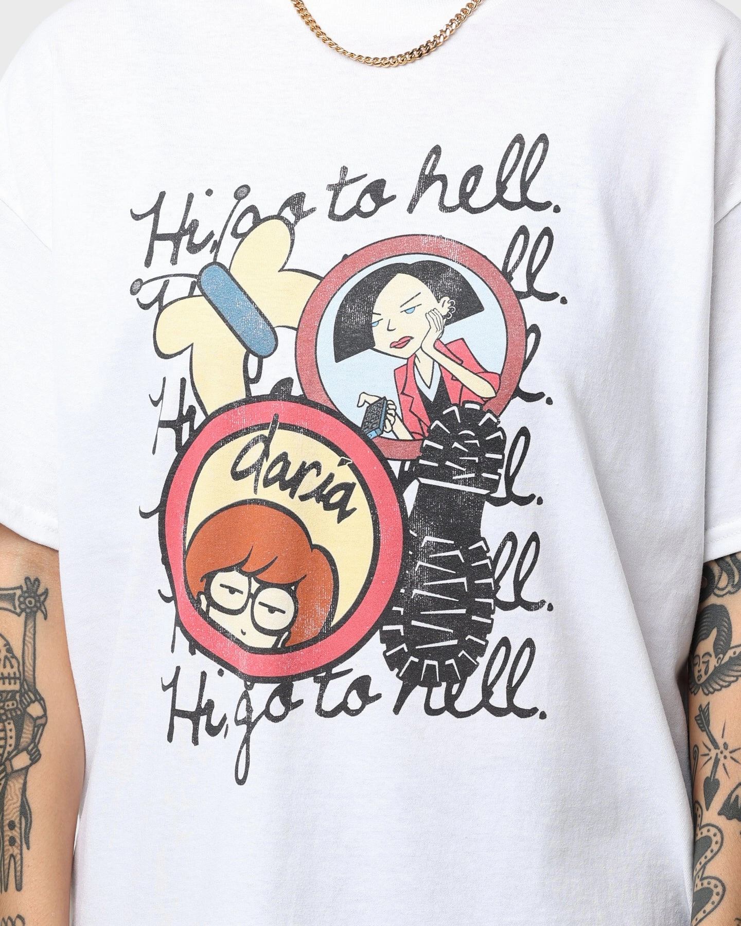 American Thift X Daria Go To Hell T-Shirt White Flattering Cut