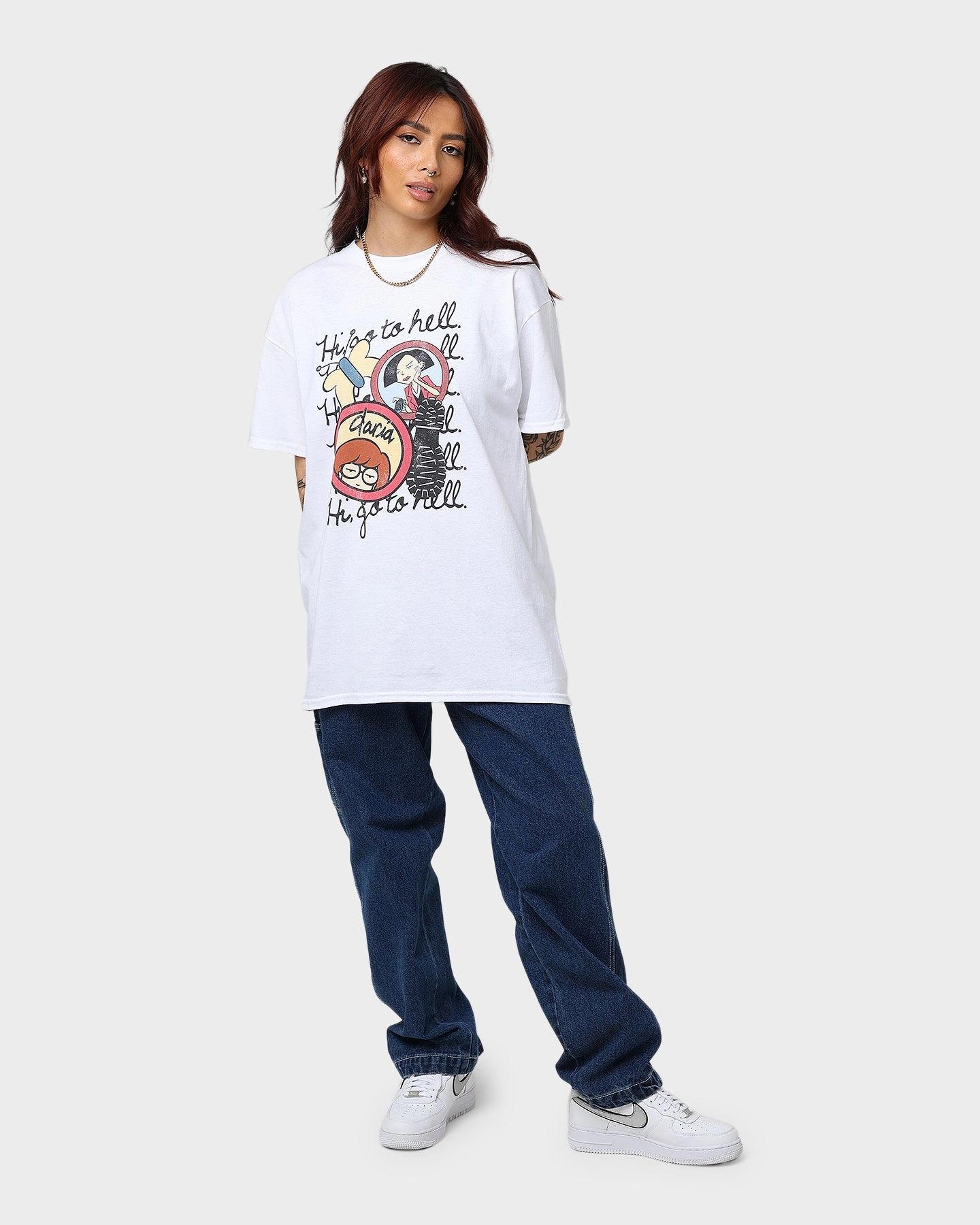 American Thift X Daria Go To Hell T-Shirt White Stylish and Comfortable