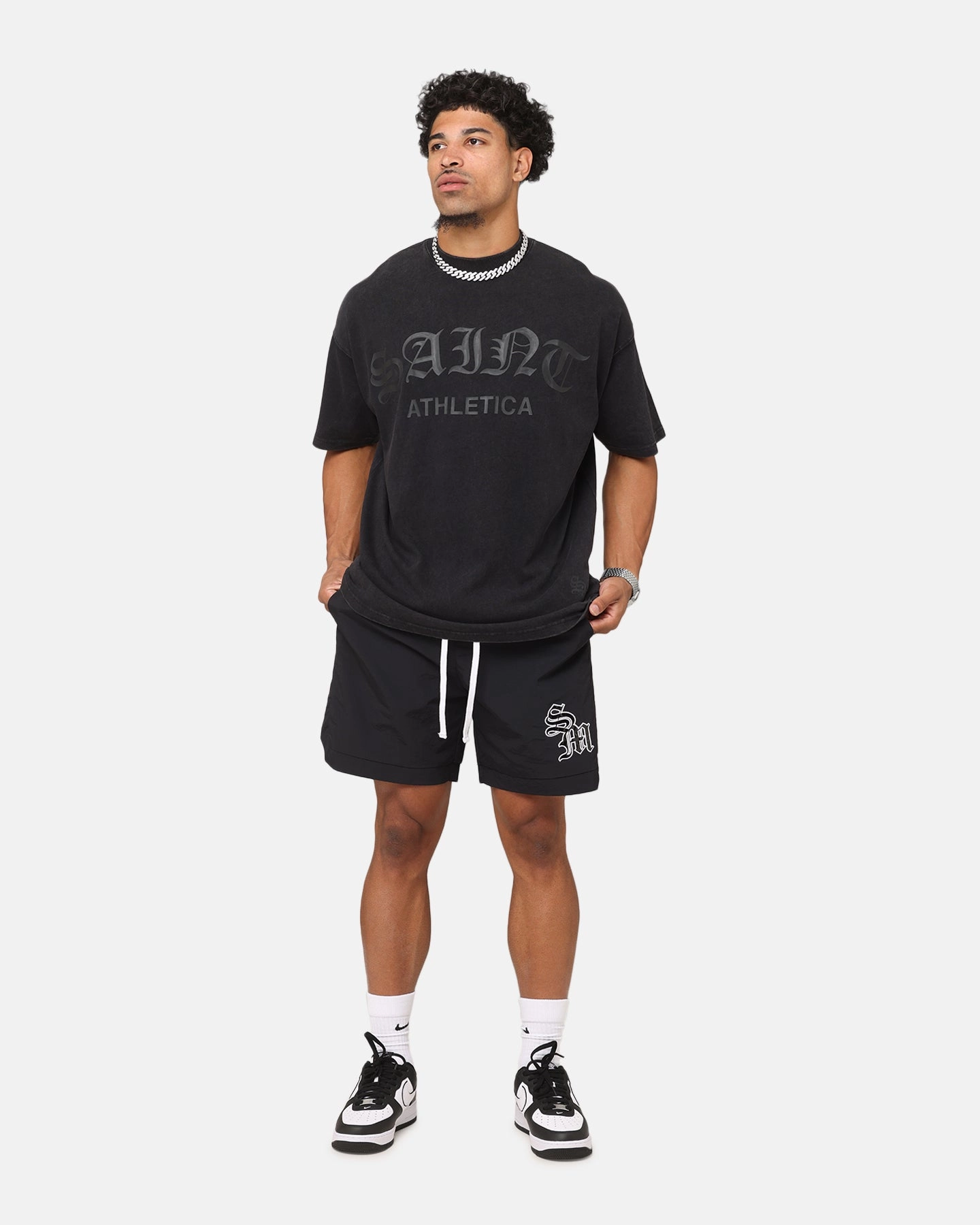 Stretchable Embroidered Details Saint Morta Saint Athletica Boxy T-Shirt Vintage Black