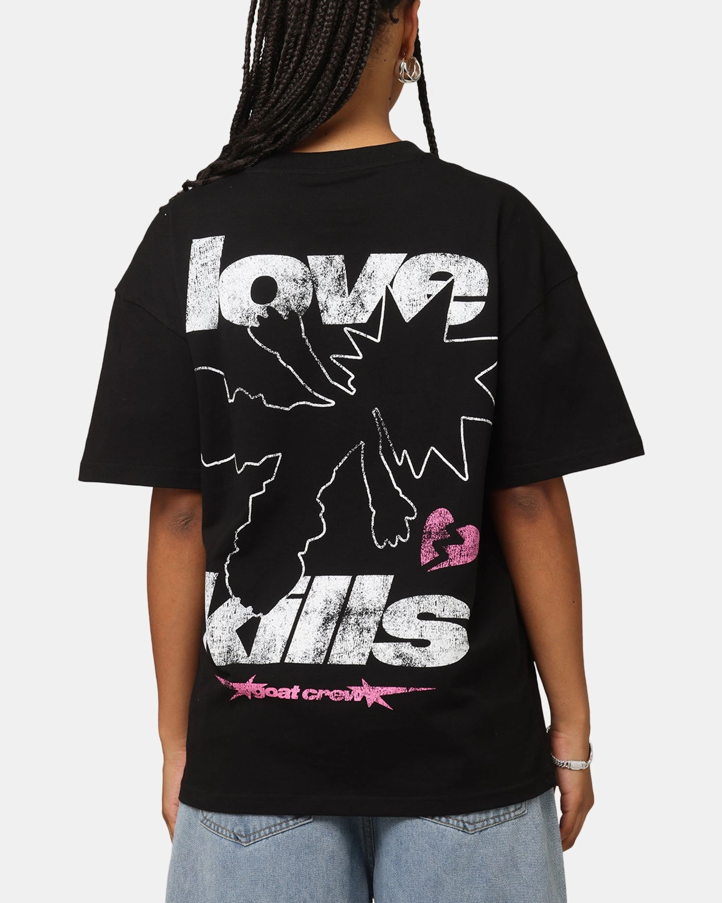 Flattering Design Fade Resistant Print Goat Crew Love Kills T-Shirt Black