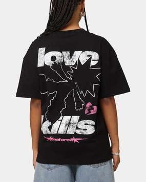 Flattering Design Fade Resistant Print Goat Crew Love Kills T-Shirt Black