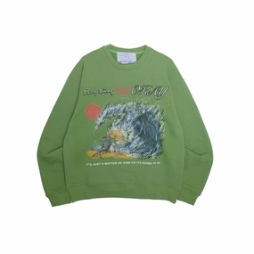 Jungles Jungles Everything Is Okay Crewneck 'Green' Minimal Look Two-Tone Design