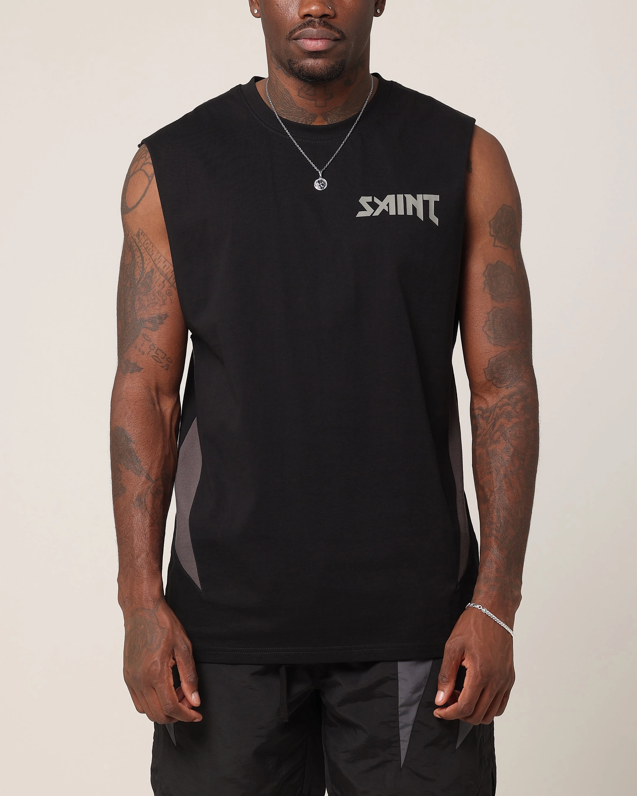 Comfortable All Day Wear Saint Morta Rage Oversized Muscle T-Shirt Black/Grey