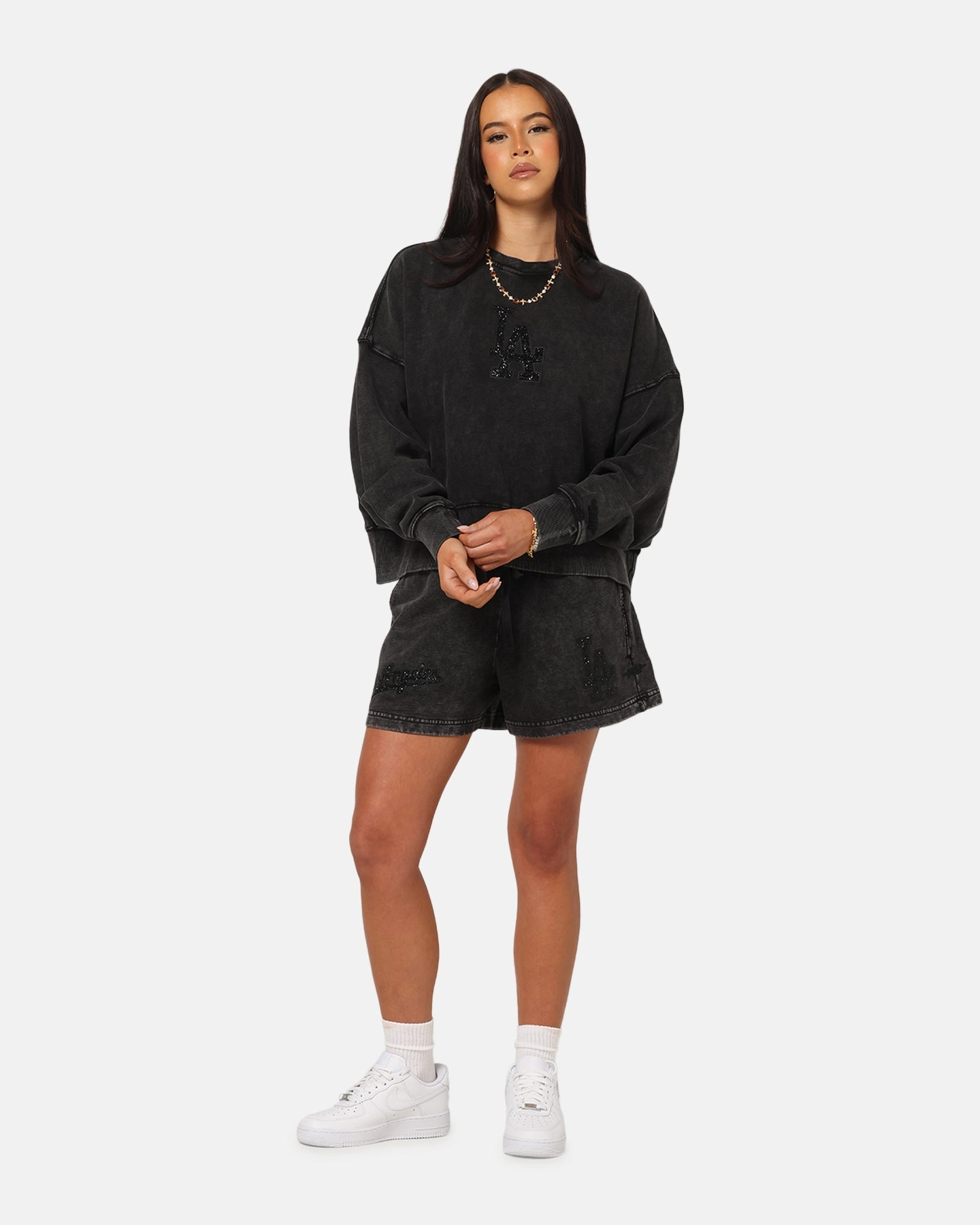 Pro Standard Women's Los Angeles Dodgers Washed Crystaline Shorts Washed Black Anorak Clean Lines