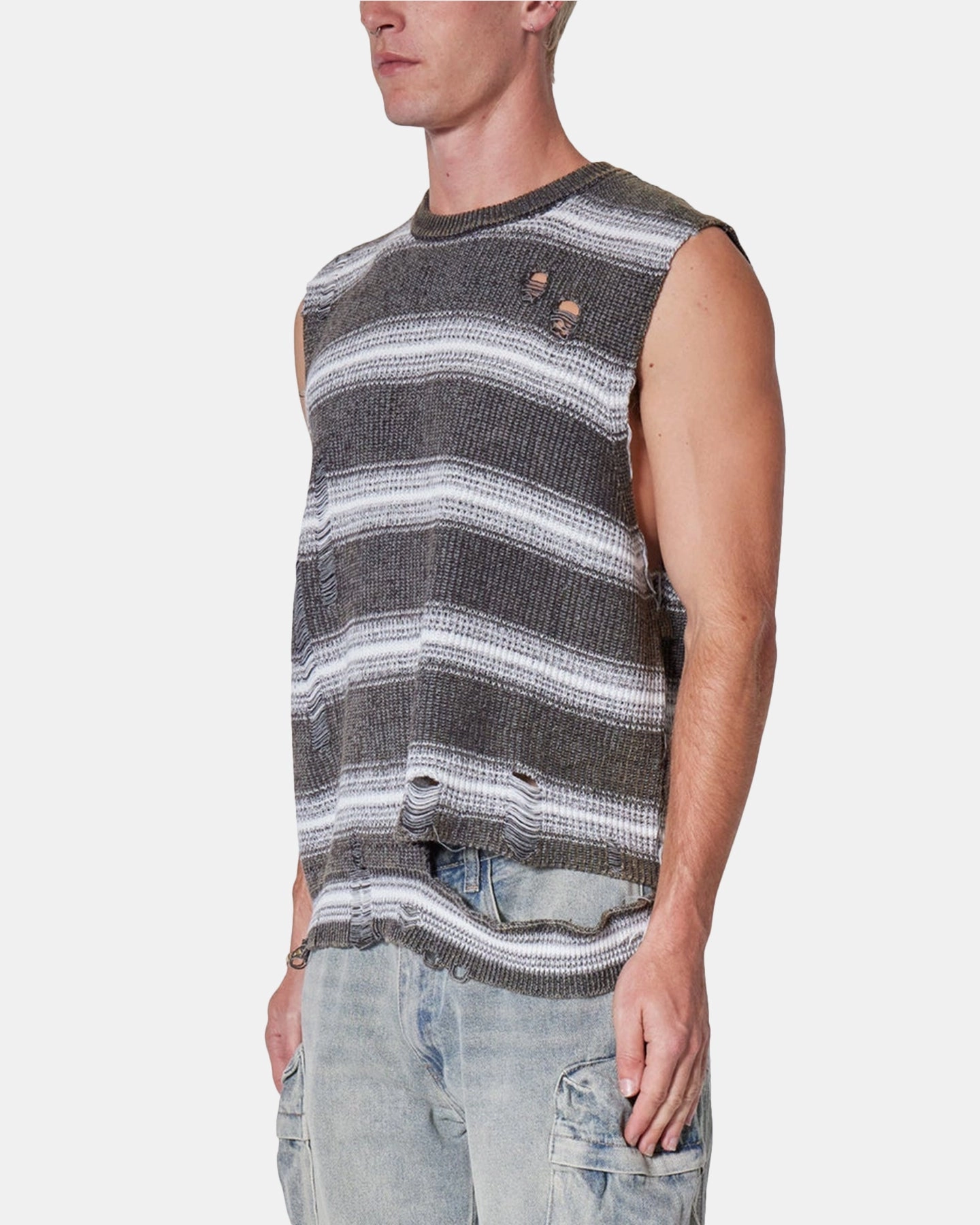 Comfy Touch Perfect Layer MNML Destroyed Pullover Shirt Black/White