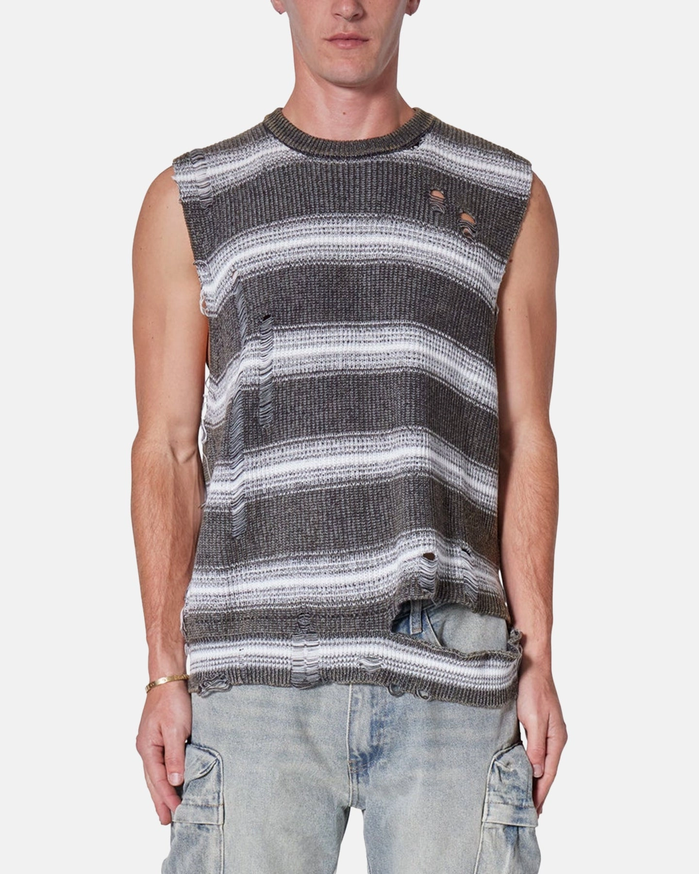 MNML Destroyed Pullover Shirt Black/White Cozy Essentials