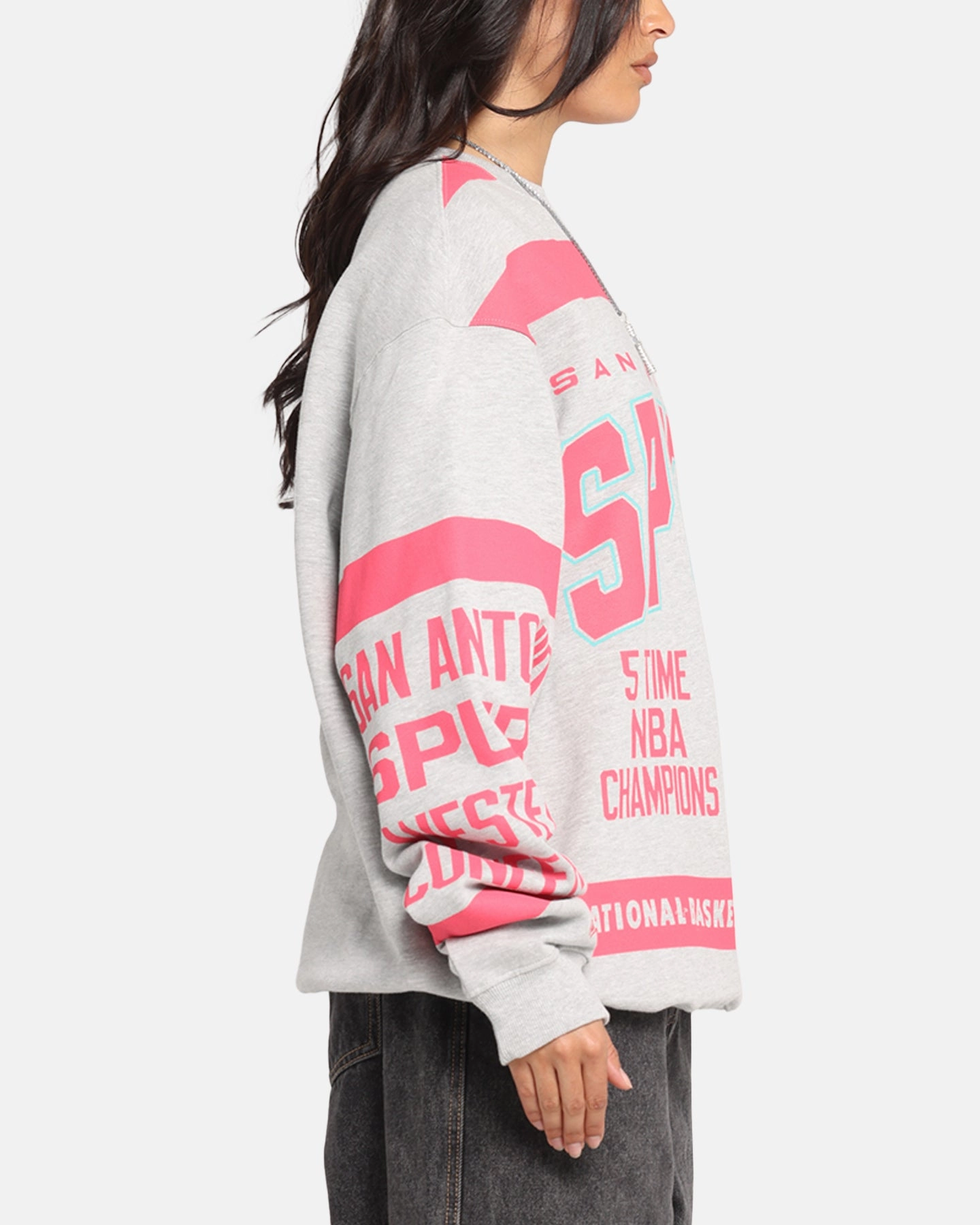 Mitchell & Ness San Antonio Spurs Letterform Crewneck Grey Marle Business Attire