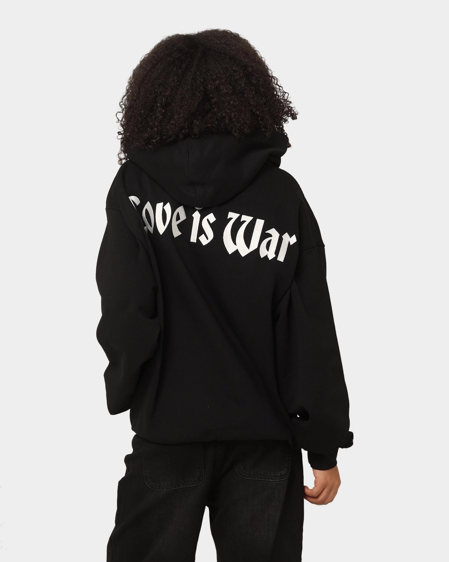 Loiter Love Is War Hoodie Black Reinforced Hem floral