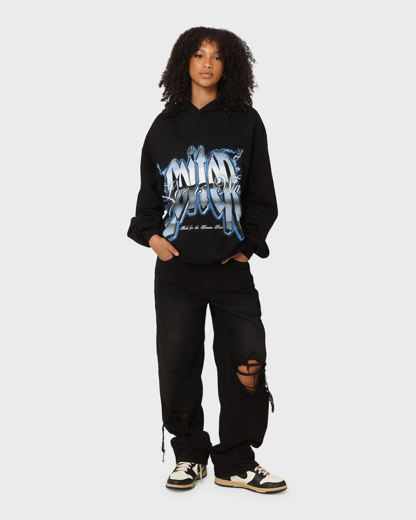 Minimal Utility Loiter Love Is War Hoodie Black