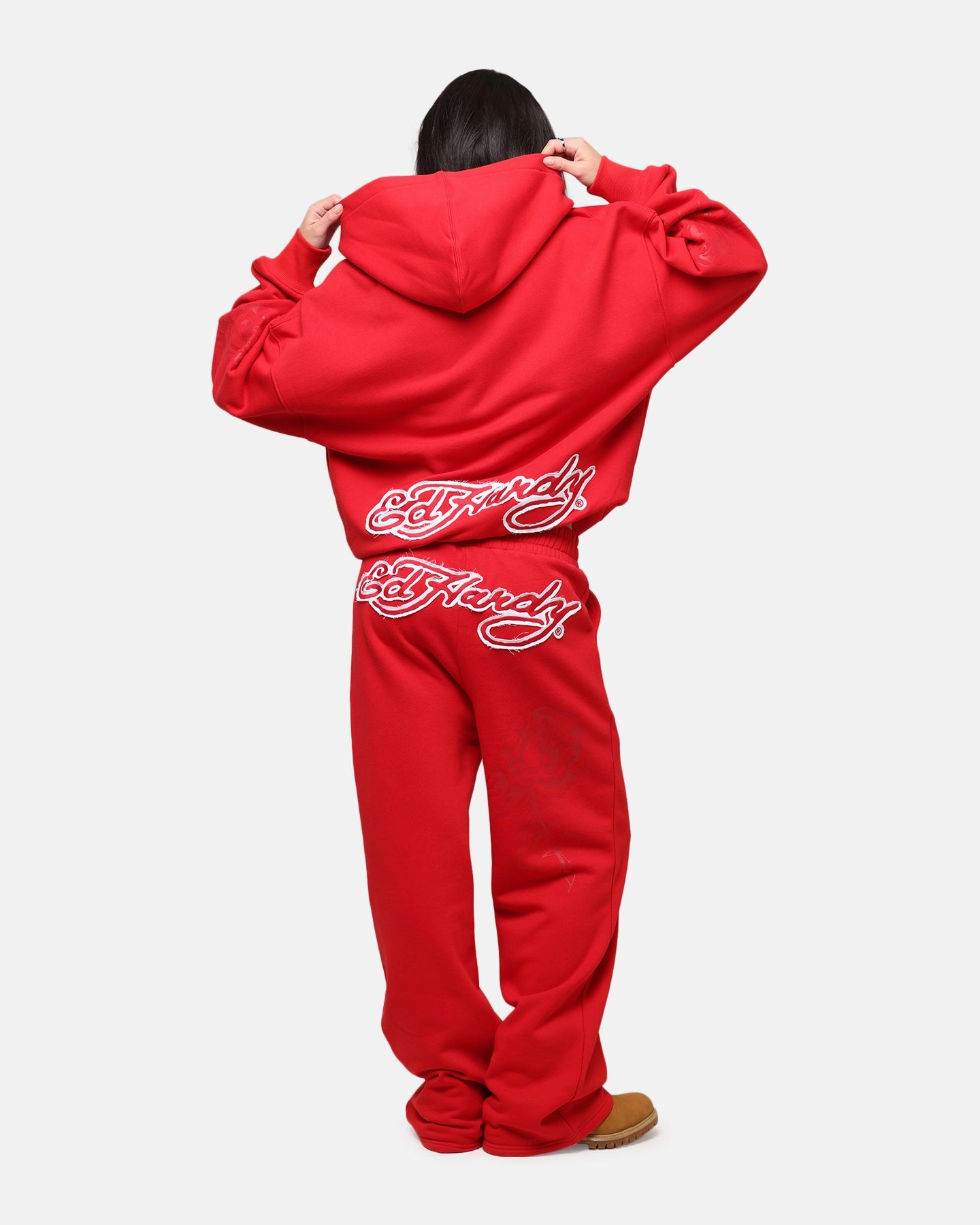 Grow windproof Ed Hardy Women's Rose Zip Hoodie Red