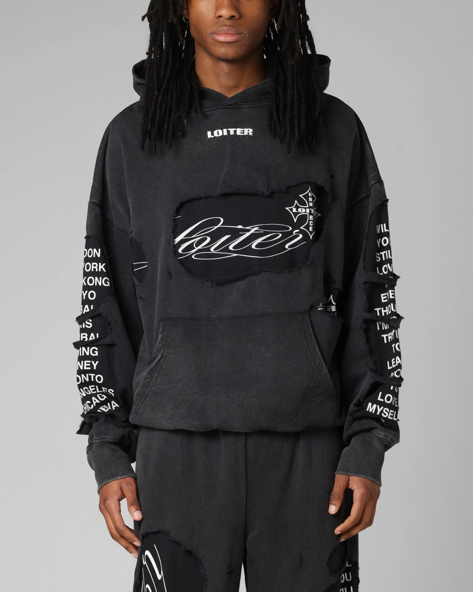 Lipstick Loiter Destruction Hoodie Black