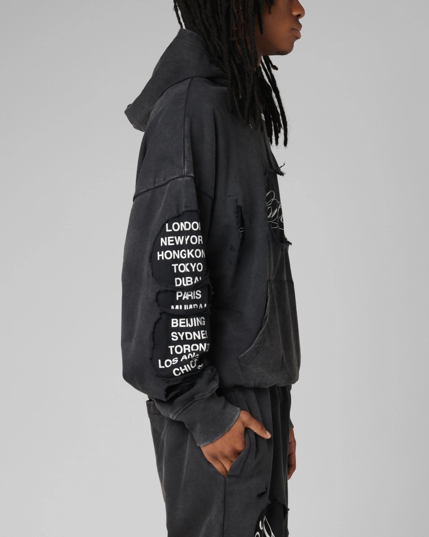 Loiter Destruction Hoodie Black muted shades suitable for autumn festivals