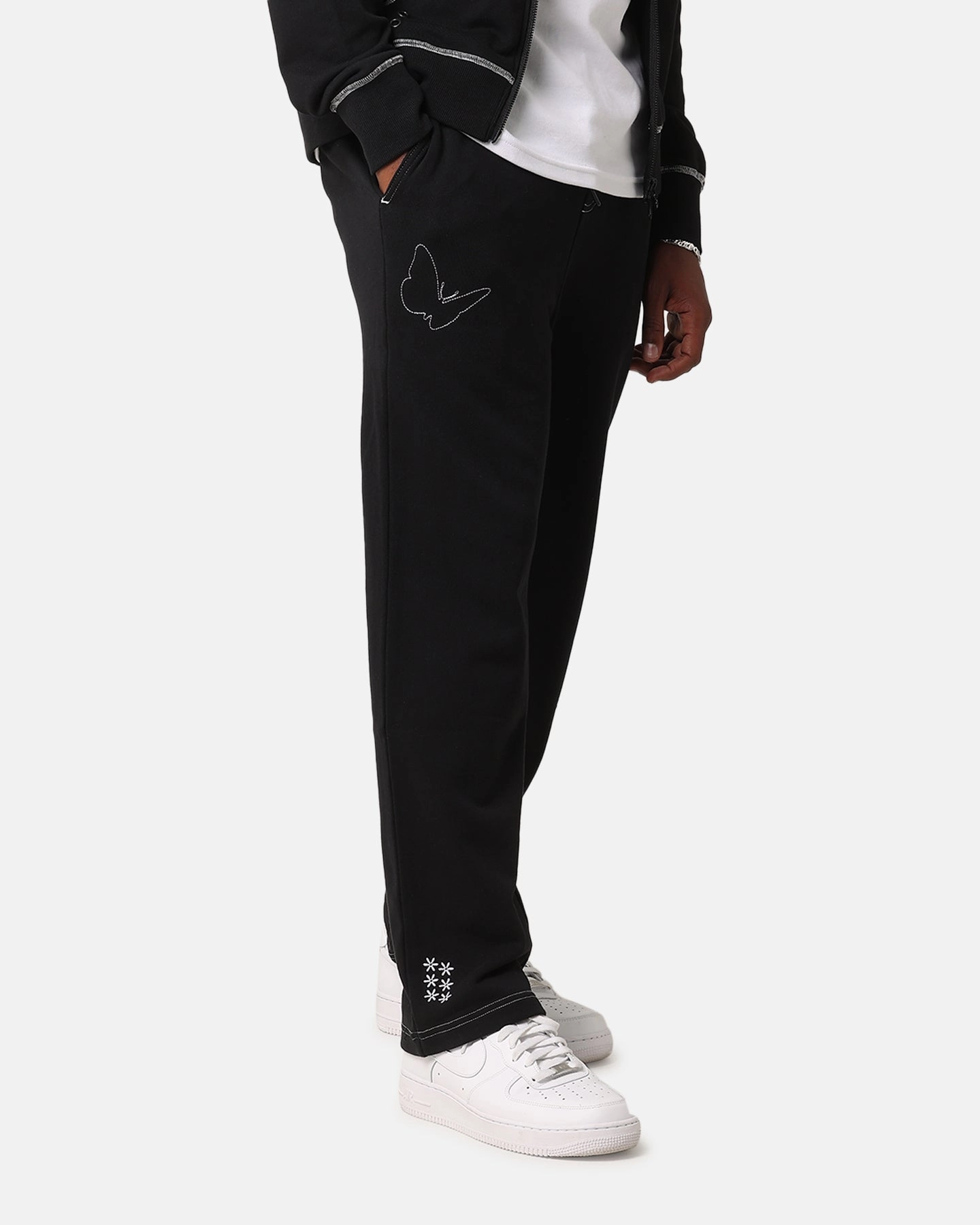 ElasticCuffs Felt Contrast Stitched Sweatpants Black