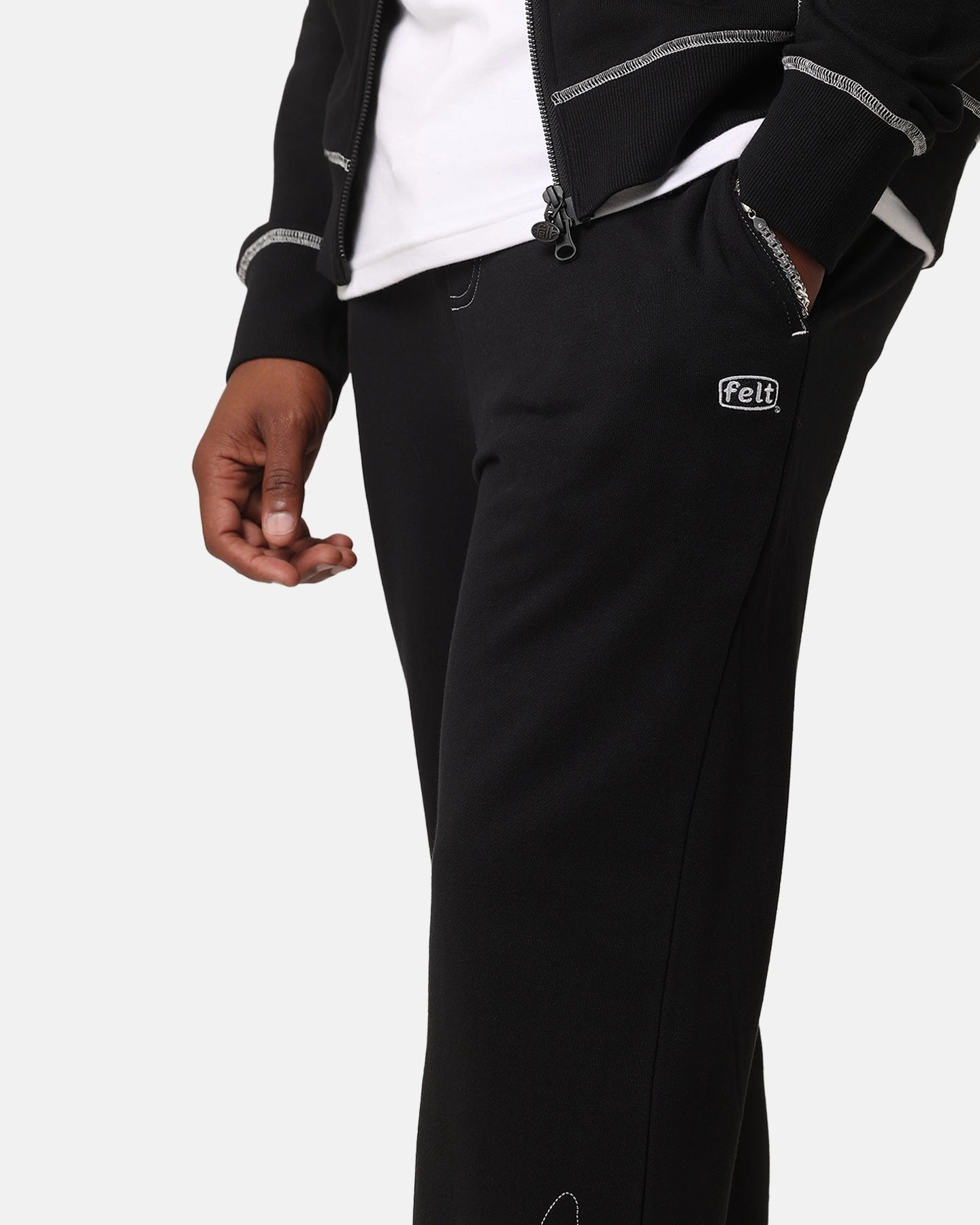Felt Contrast Stitched Sweatpants Black Quick-Dry Material Performance Gear