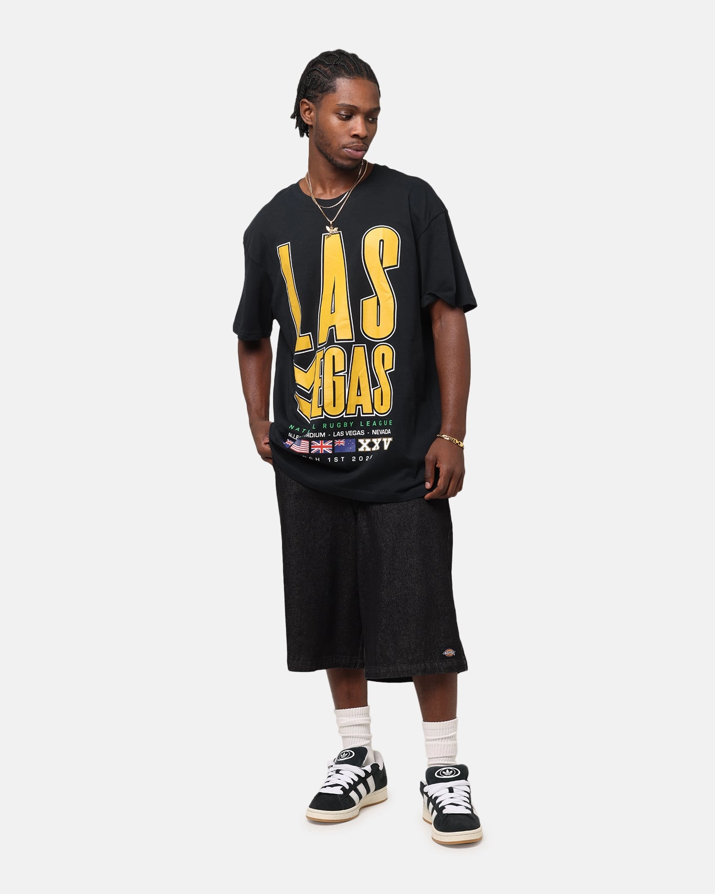 Bleacher Athletic NRL 2025 Las Vegas Round T-Shirt Black Easy-to-Match Functional Side Gussets