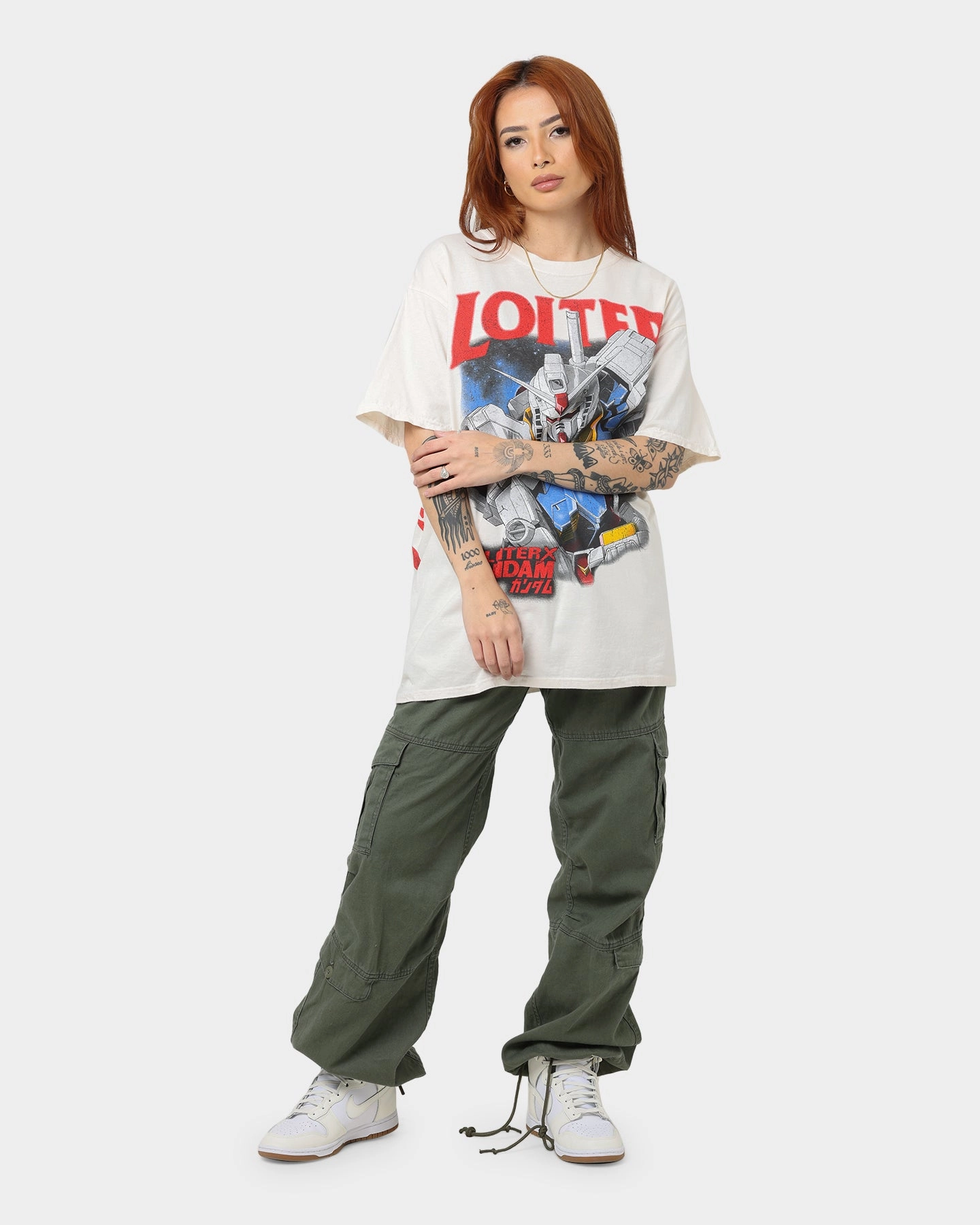 Tagless Design Teenager coolness Loiter X Gundam Gundam Vintage T-Shirt Off White