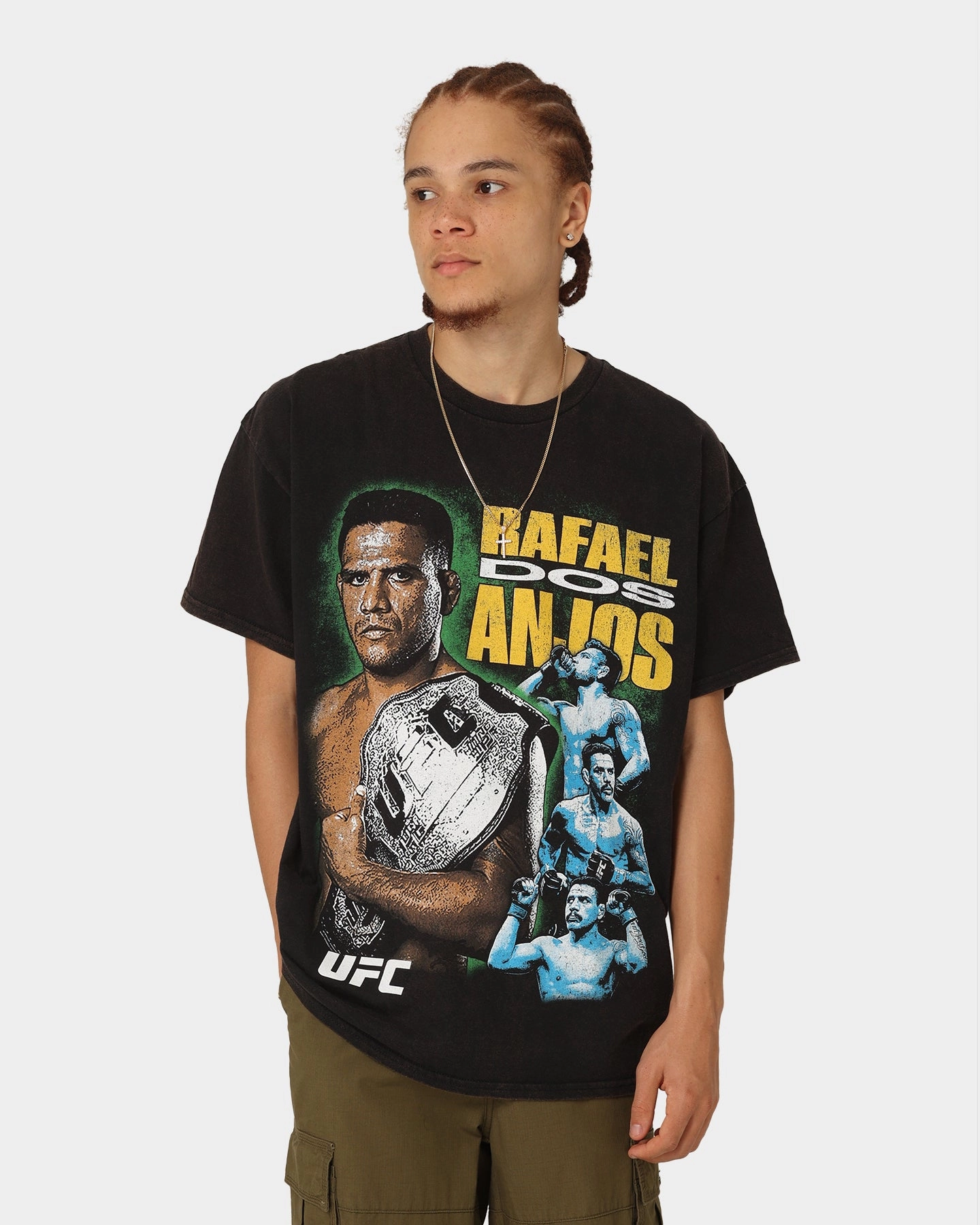 Circular Knit Design Light and Comfortable UFC By Goat Crew Rafael Dos Anjos Vintage T-Shirt Black Wash