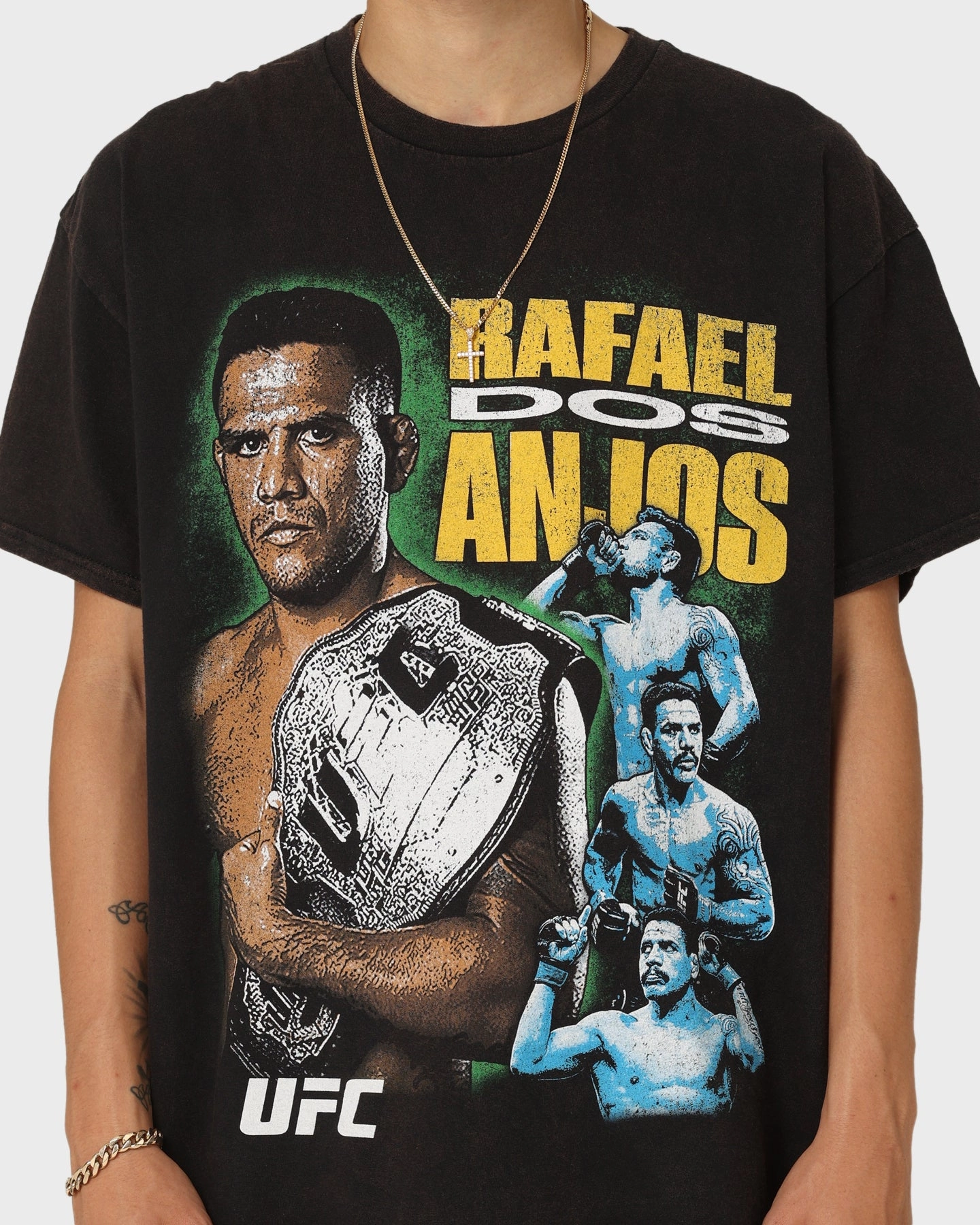 Regular Fit Breathable mesh lining UFC By Goat Crew Rafael Dos Anjos Vintage T-Shirt Black Wash