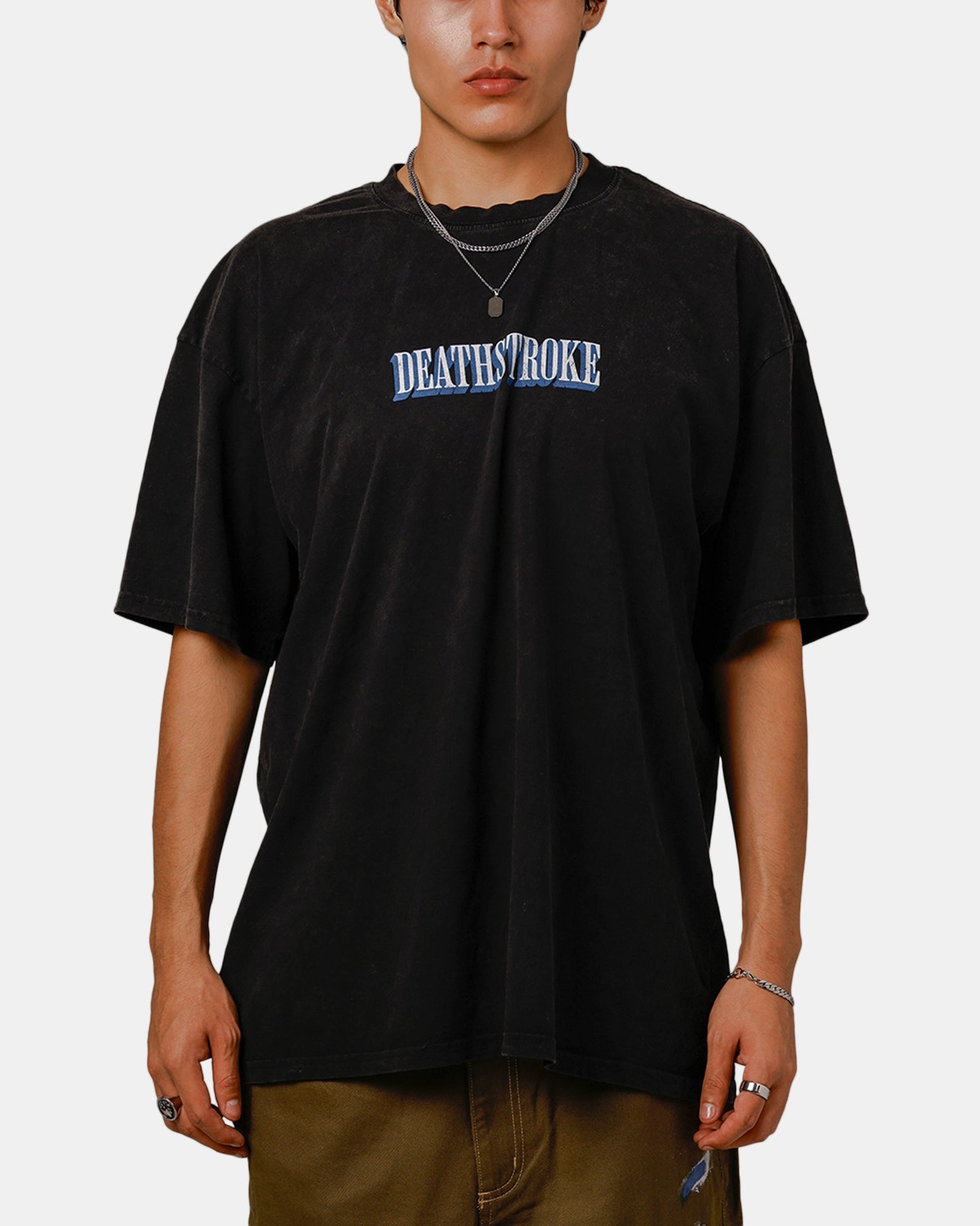 Modern Twist Oeko Tex Certified Goat Crew X DC Deathstroke Vintage T-Shirt Black Acidwash