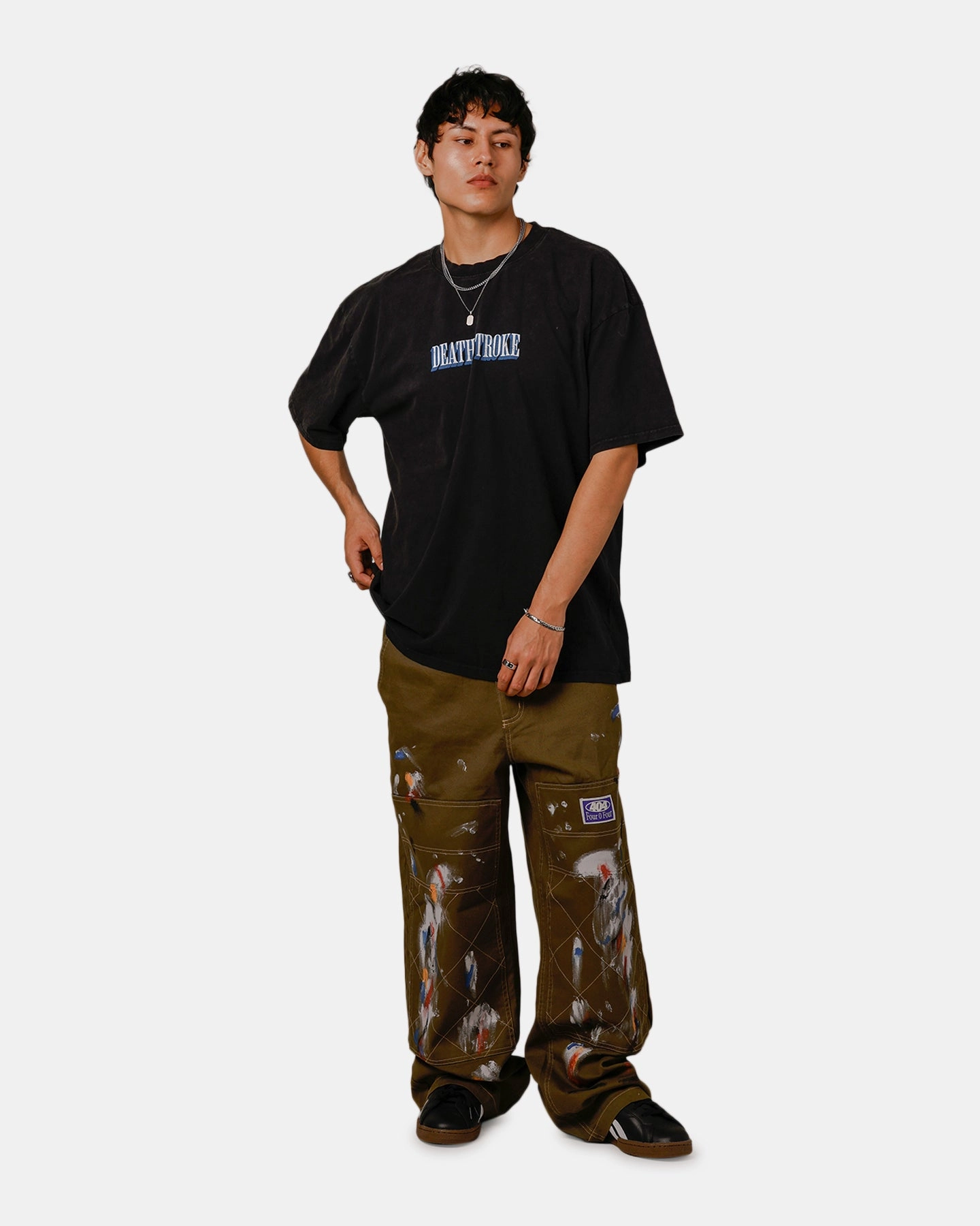 Goat Crew X DC Deathstroke Vintage T-Shirt Black Acidwash Lightweight Comfort MultipurposeCuffs