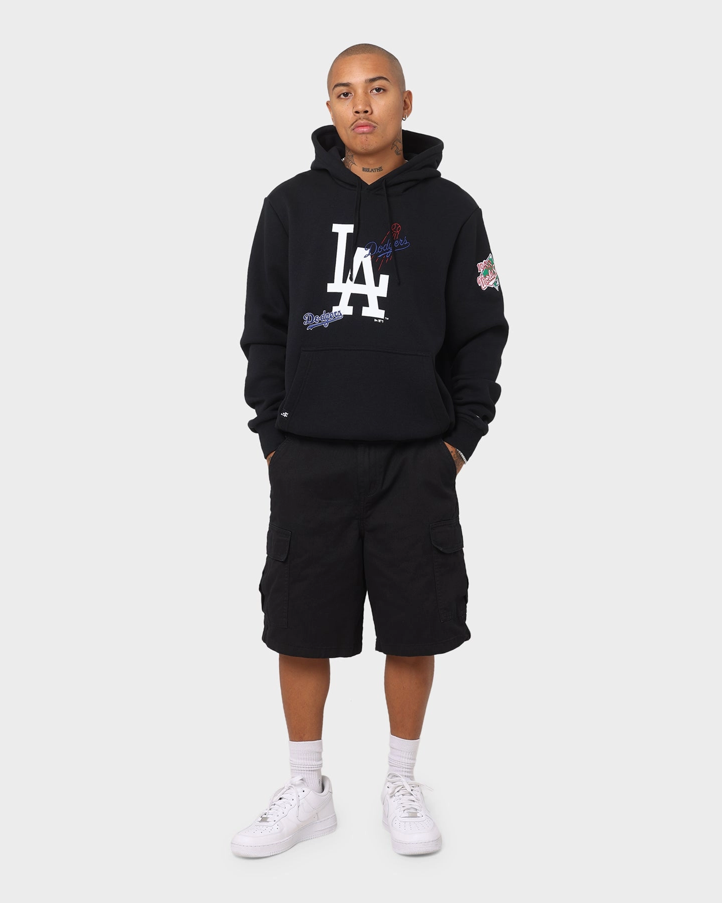 StretchFit Fabric Technology Generosity New Era Los Angeles Dodgers World Series Multi Logo Hoodie Black
