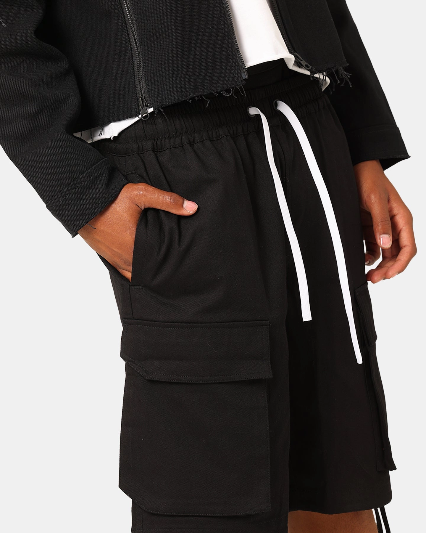 Saint Morta Dept Cargo Shorts Black Flexible Gusset Design