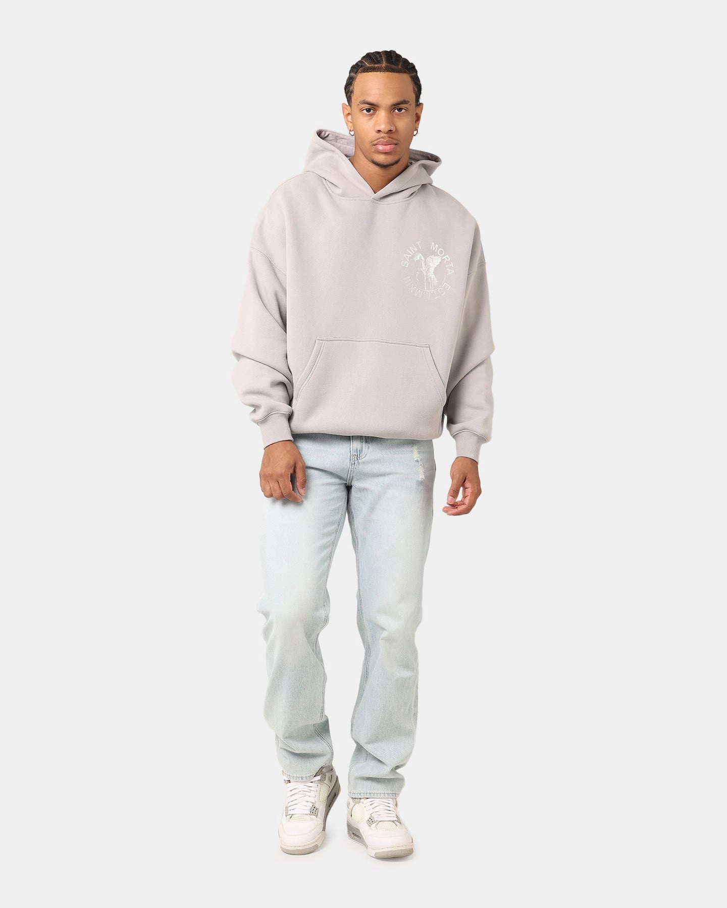 Base Attire Autumn Days Outdoor Enthusiast Streetwear Fan Saint Morta Psykhe Distressed Jeans Light Blue