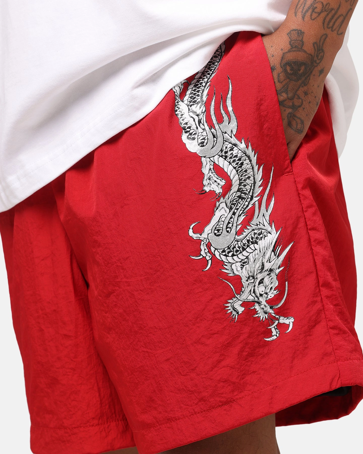 Four Way Stretch Outdoor Layer Ed Hardy Tribal Dragon Shorts Red