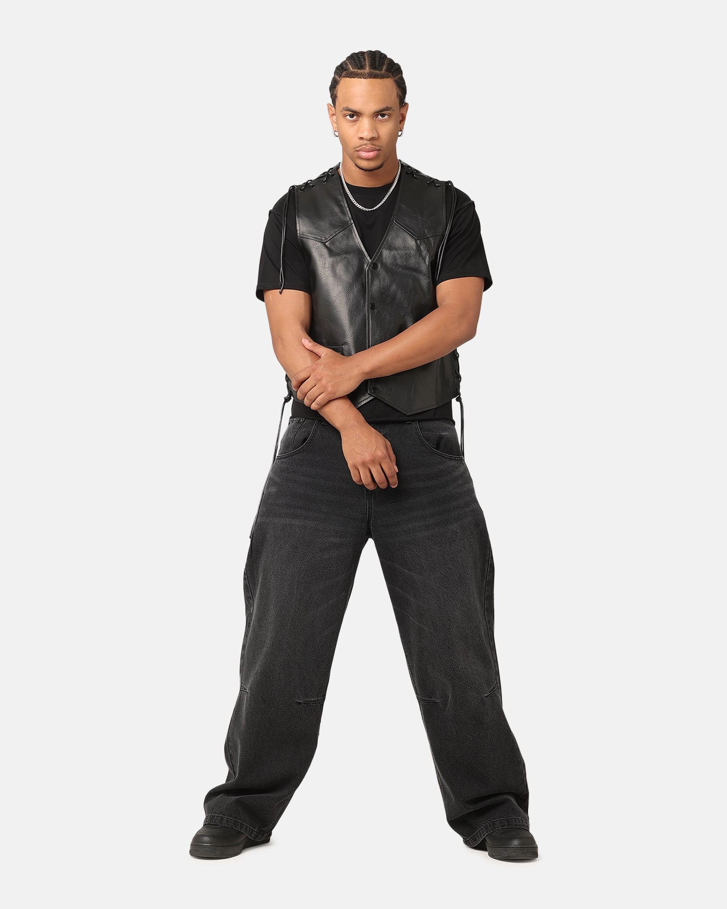 XXIII Tied Up PU Leather Vest Black System Checkered