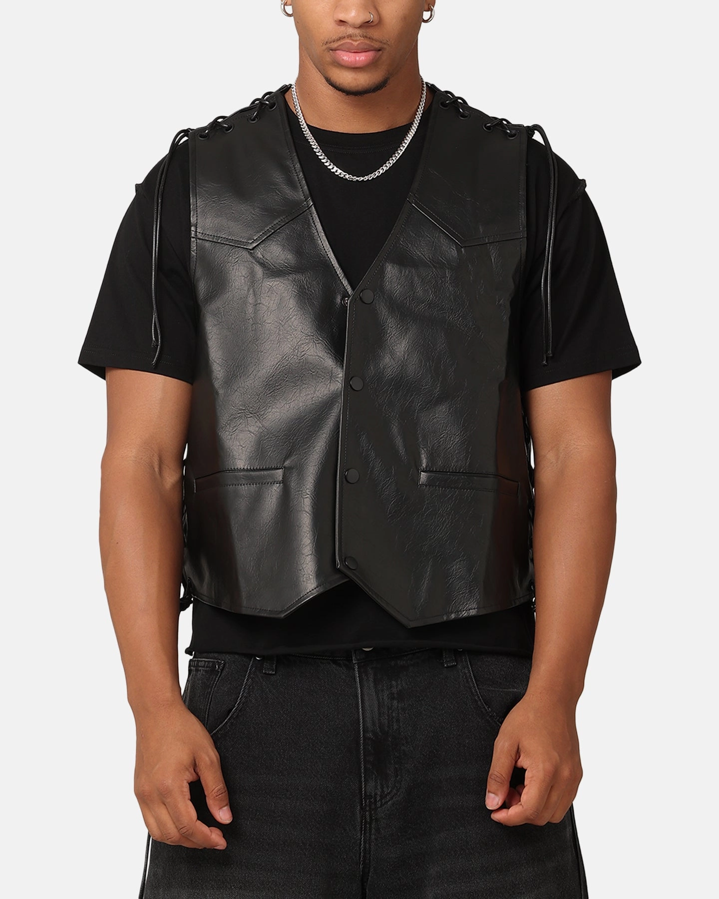 XXIII Tied Up PU Leather Vest Black LowProfileLogo